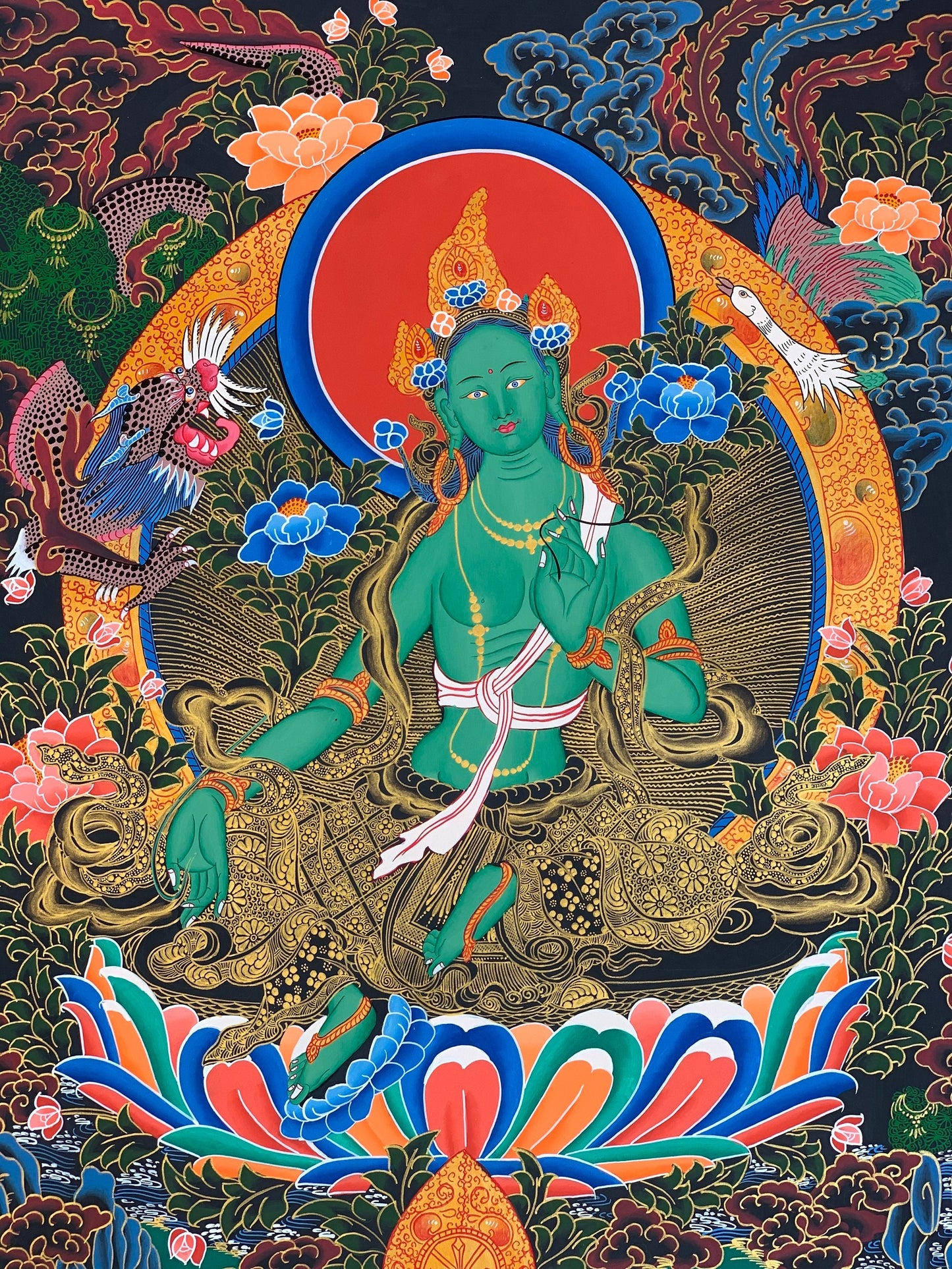 Hand-painted Original Green Tara Maste Quality Tibetan Thangka  / Thangka Painting Compassion Meditation Art/ Wall Hanging From Nepal