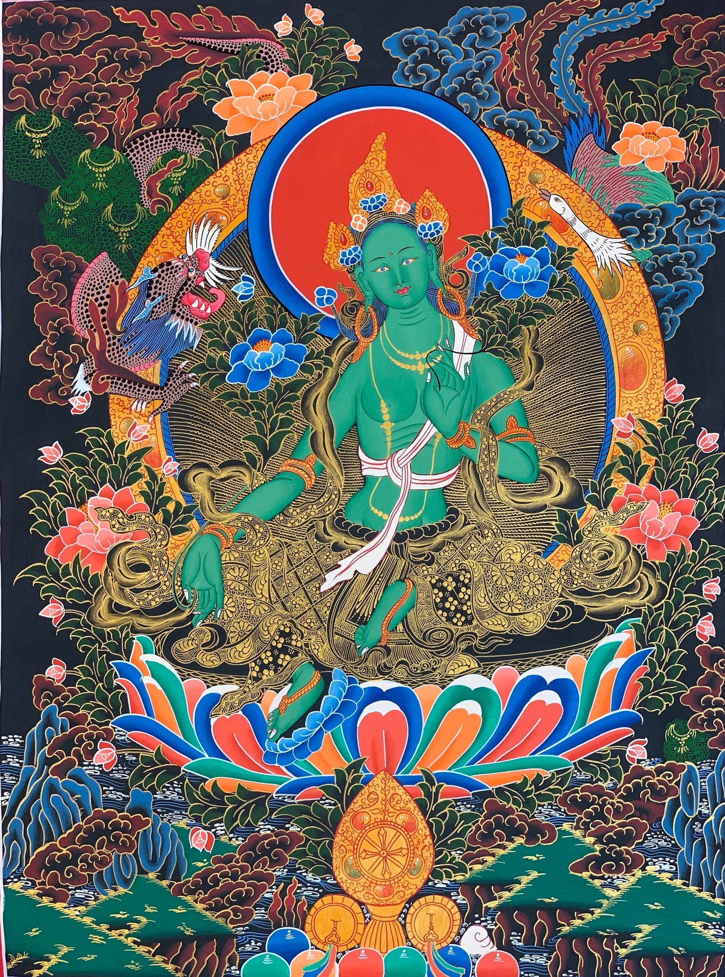 Hand-painted Original Green Tara Maste Quality Tibetan Thangka  / Thangka Painting Compassion Meditation Art/ Wall Hanging From Nepal