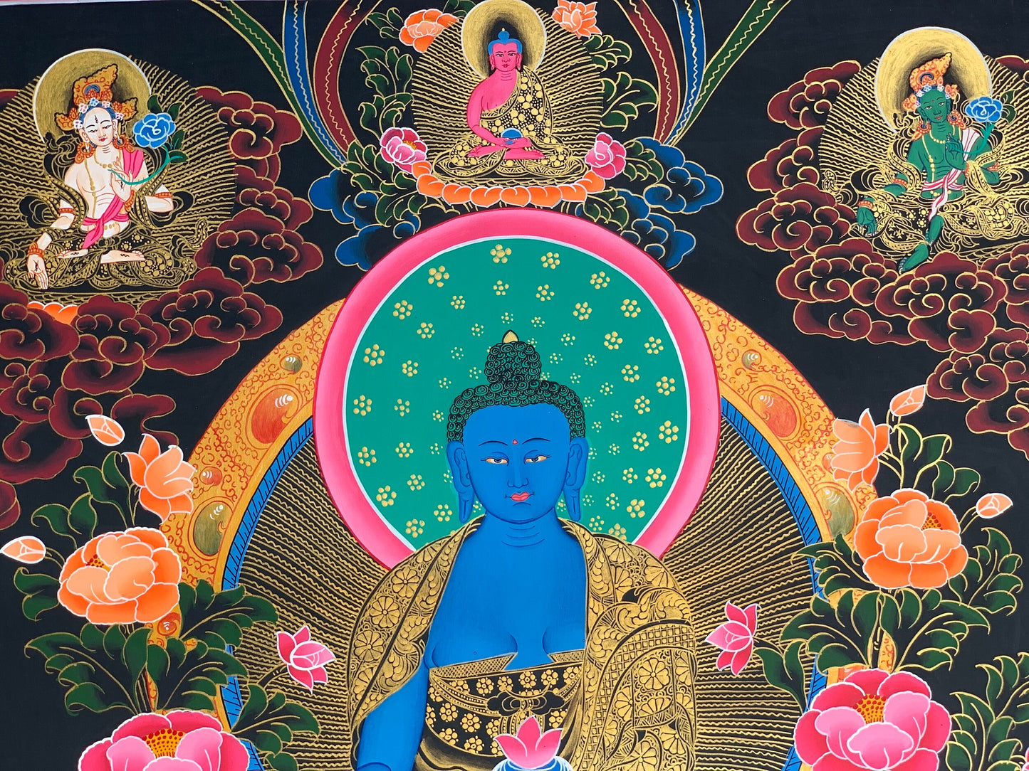 Hand-painted Medicine Buddha, Medicine Guru, Original Thangka, Thanka,  Painting, Tibetan Wall Hanging, Meditation Art, 22 x 30-Inch