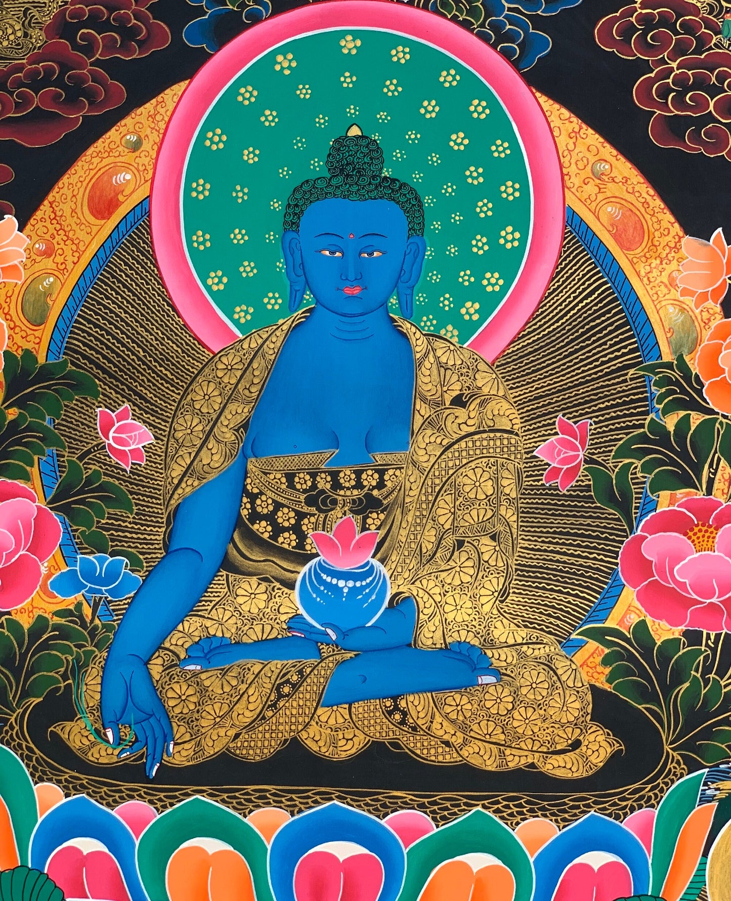 Hand-painted Medicine Buddha, Medicine Guru, Original Thangka, Thanka,  Painting, Tibetan Wall Hanging, Meditation Art, 22 x 30-Inch