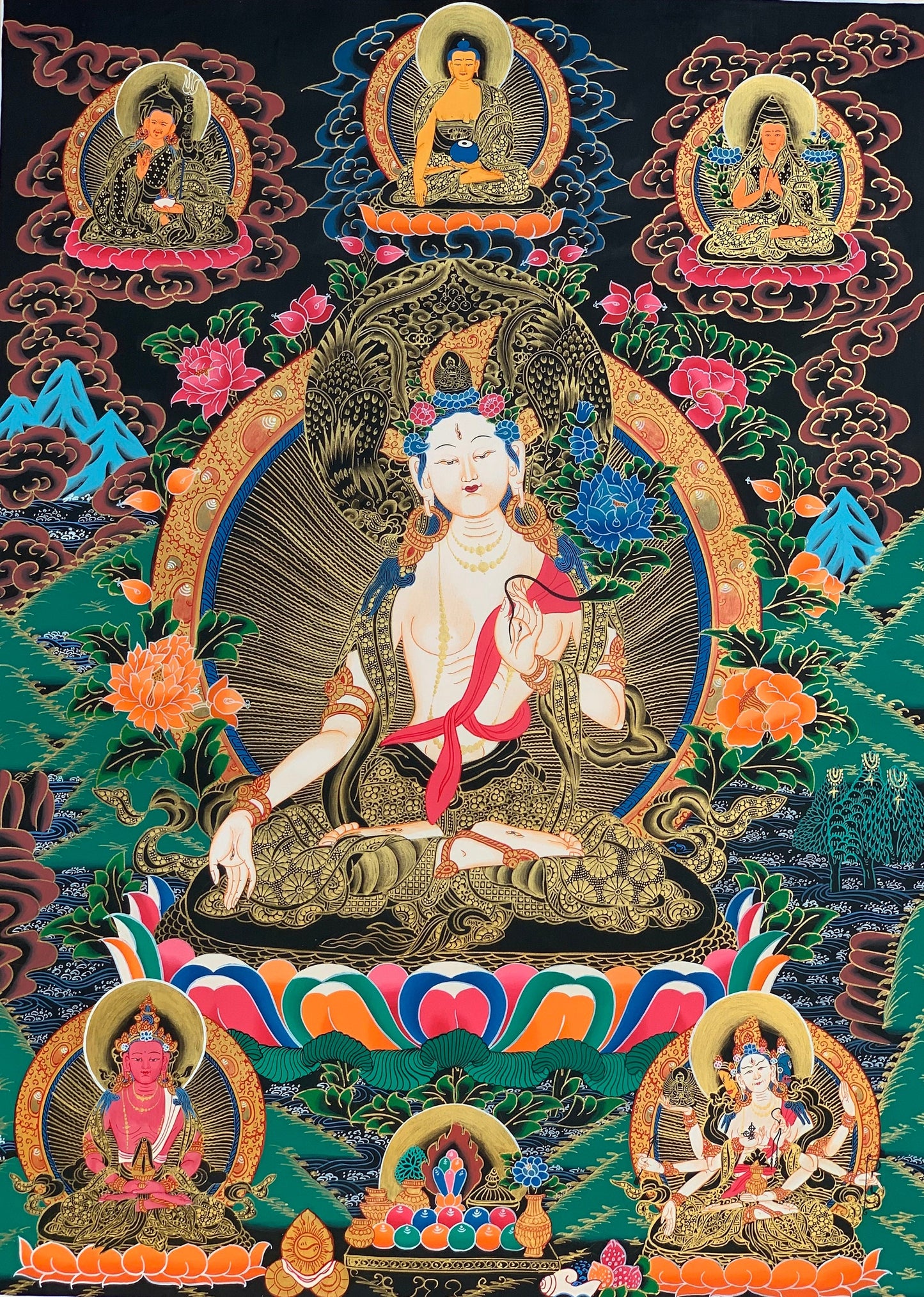 Original Hand-painted  White Tara / Mother Goddess Masterpiece Tibetan Thanka  / Thangka / Painting Compassion Meditation Art From Nepal