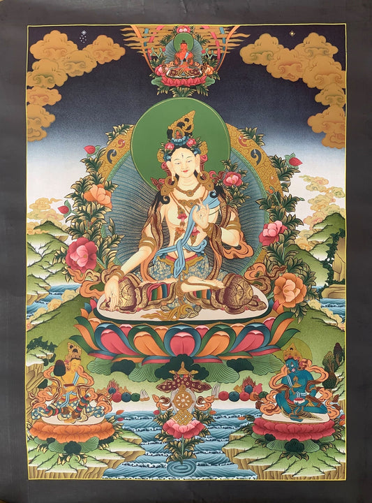 Hand-painted White Tara, Sitatara,  Sgrol-dkar, very fine-quality, Masterpiece 24 K Gold  Tibetan Thangka Painting