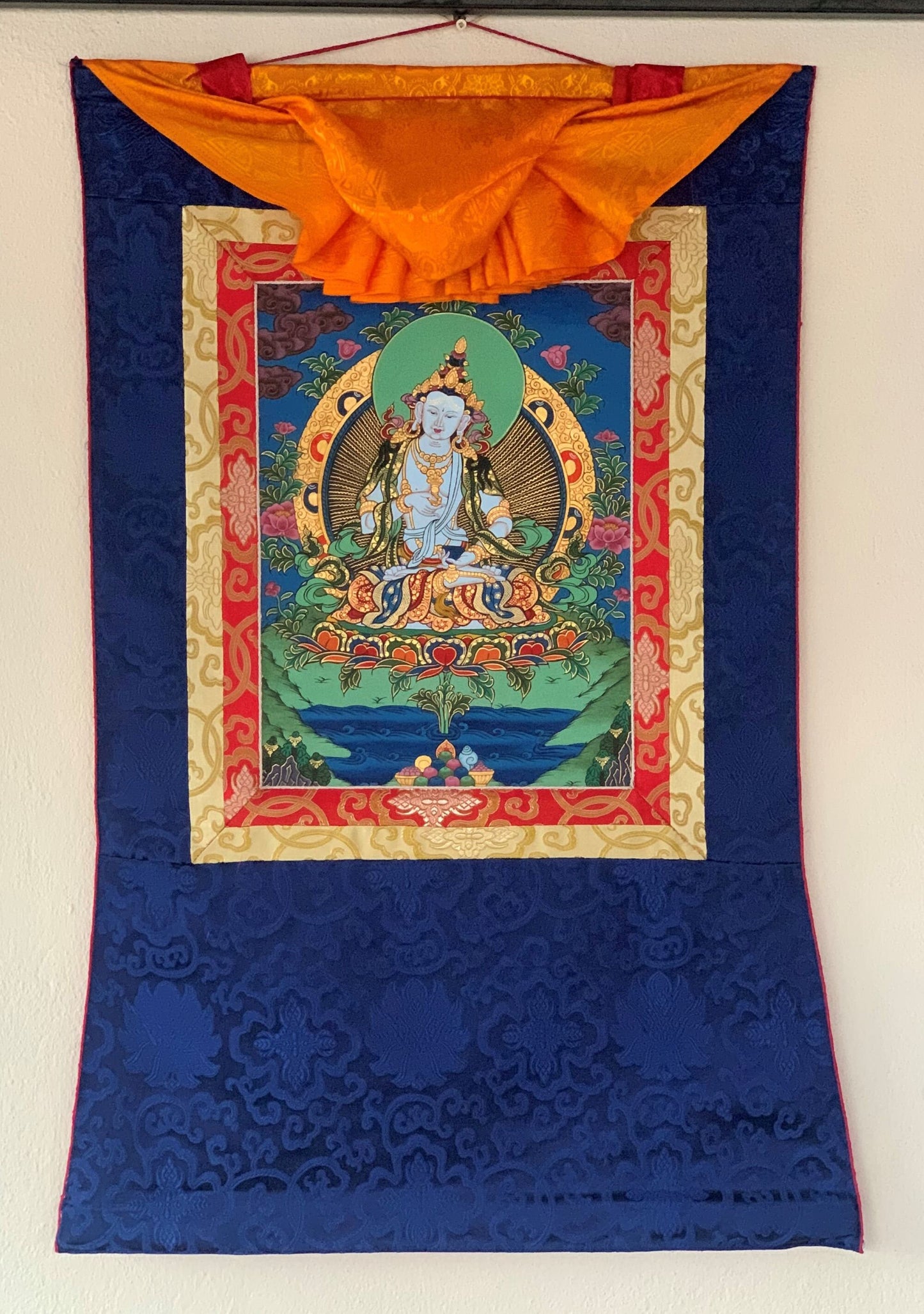 Hand-painted Vajrasattva, Dhyani Buddha, Karma purification, Thangka  Painting with Silk Brocade