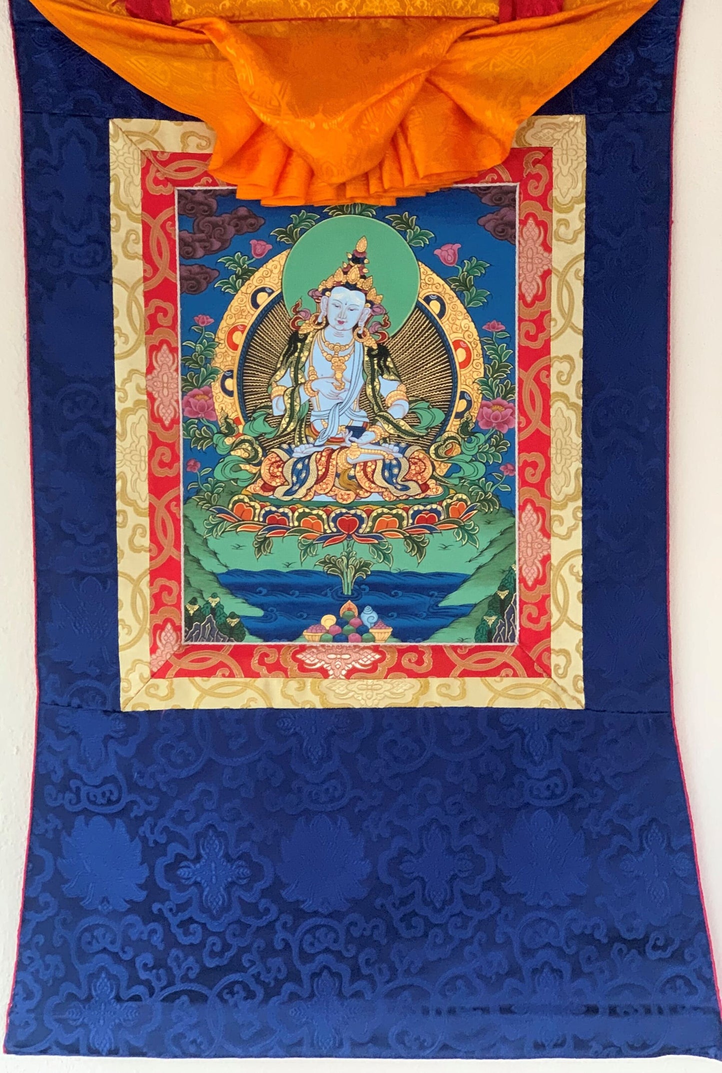 Hand-painted Vajrasattva, Dhyani Buddha, Karma purification, Thangka  Painting with Silk Brocade