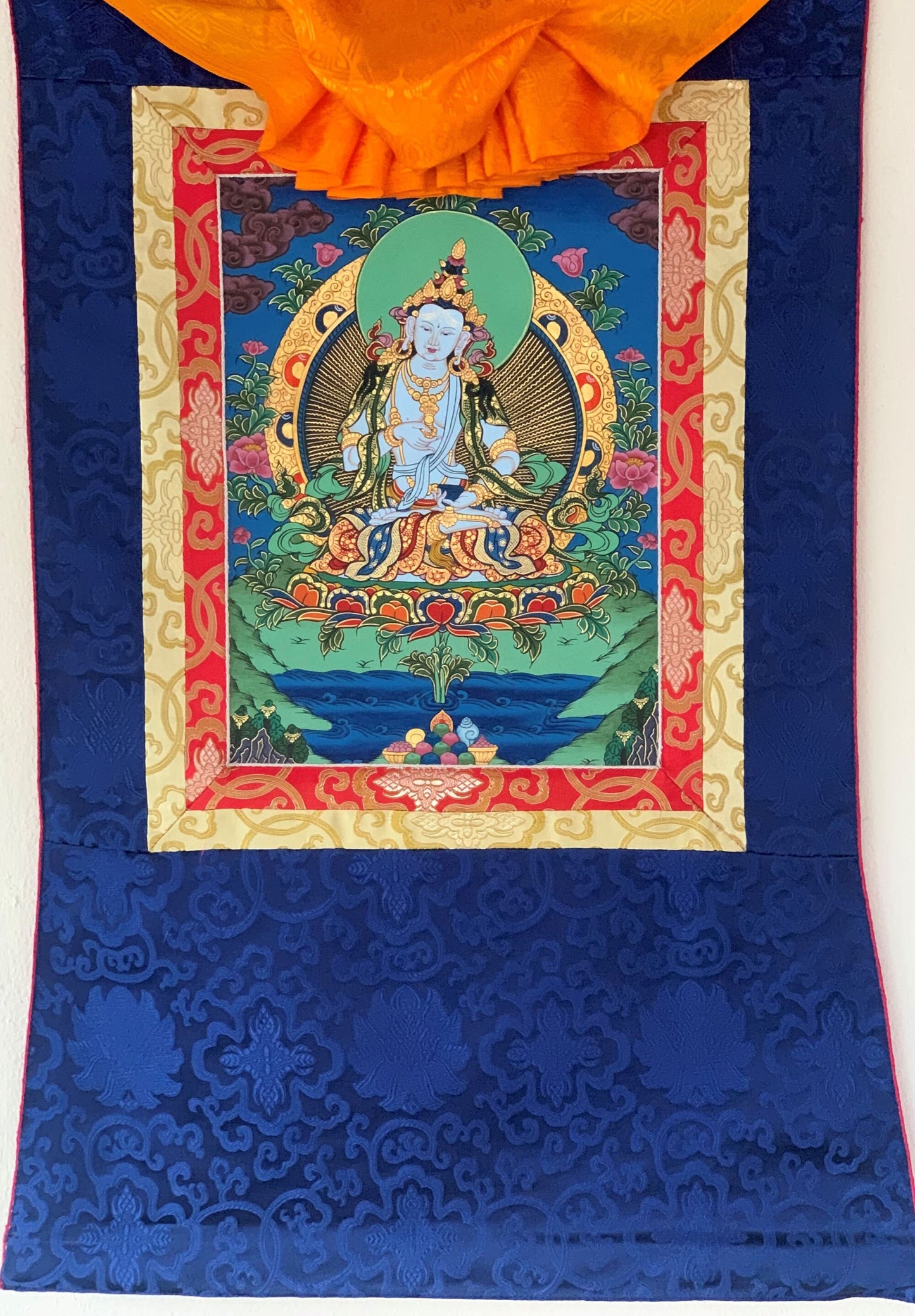 Hand-painted Vajrasattva, Dhyani Buddha, Karma purification, Thangka  Painting with Silk Brocade