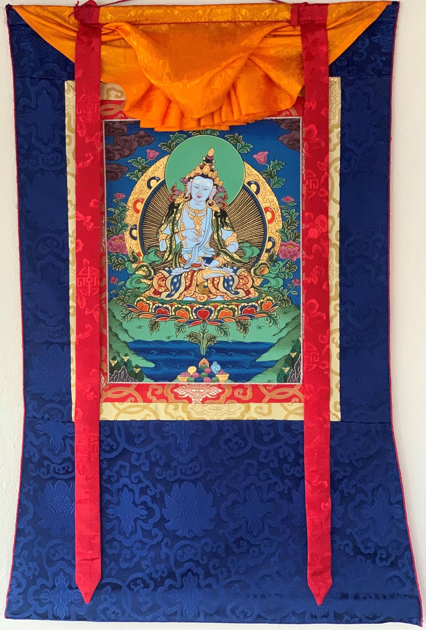 Hand-painted Vajrasattva, Dhyani Buddha, Karma purification, Thangka  Painting with Silk Brocade