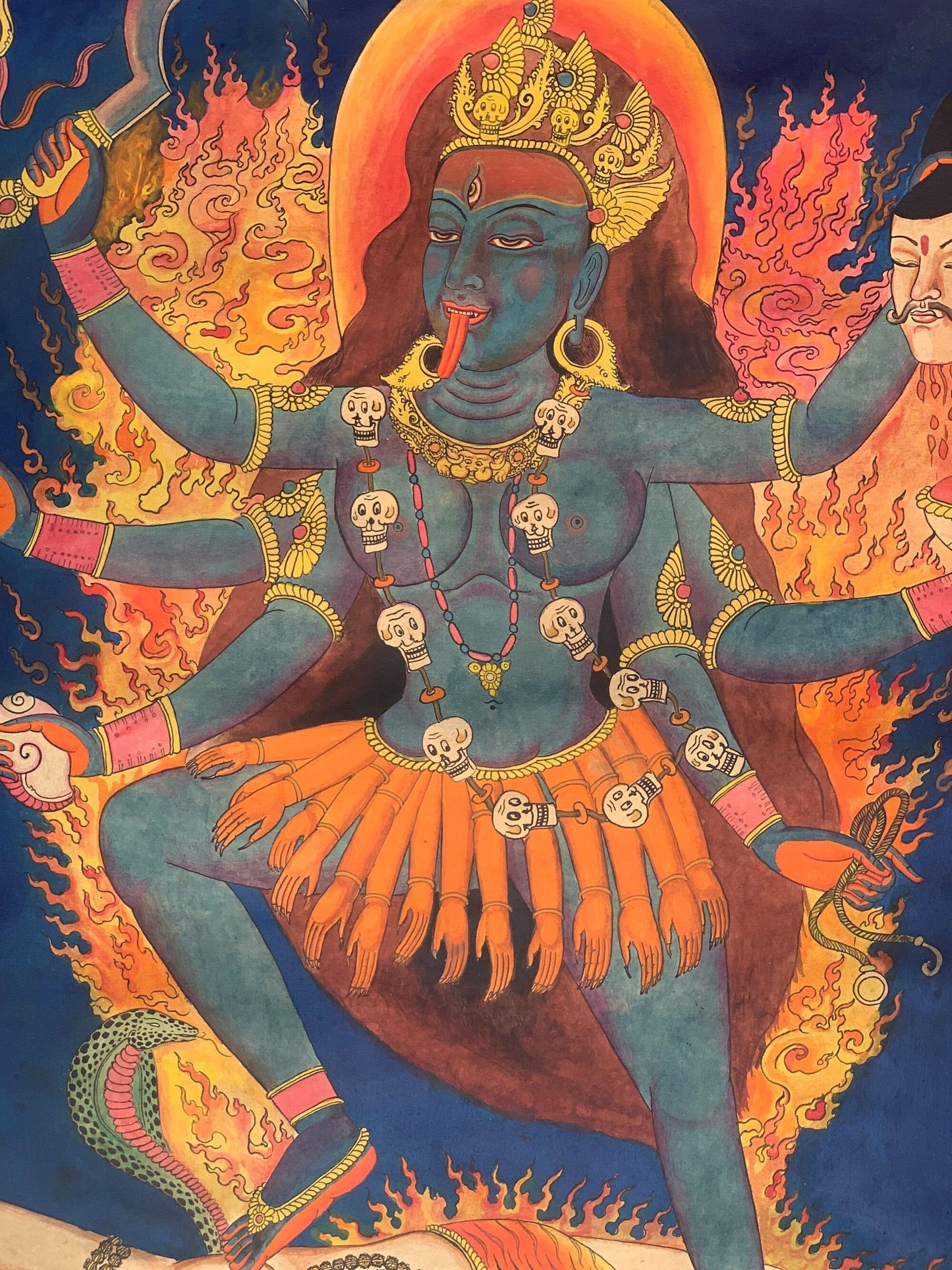 Original Hand -Painted Master Quality Masterpiece Goddess Kali/ Mahakali/ Semi-Old Newari, Paubha/ Thangka Painting