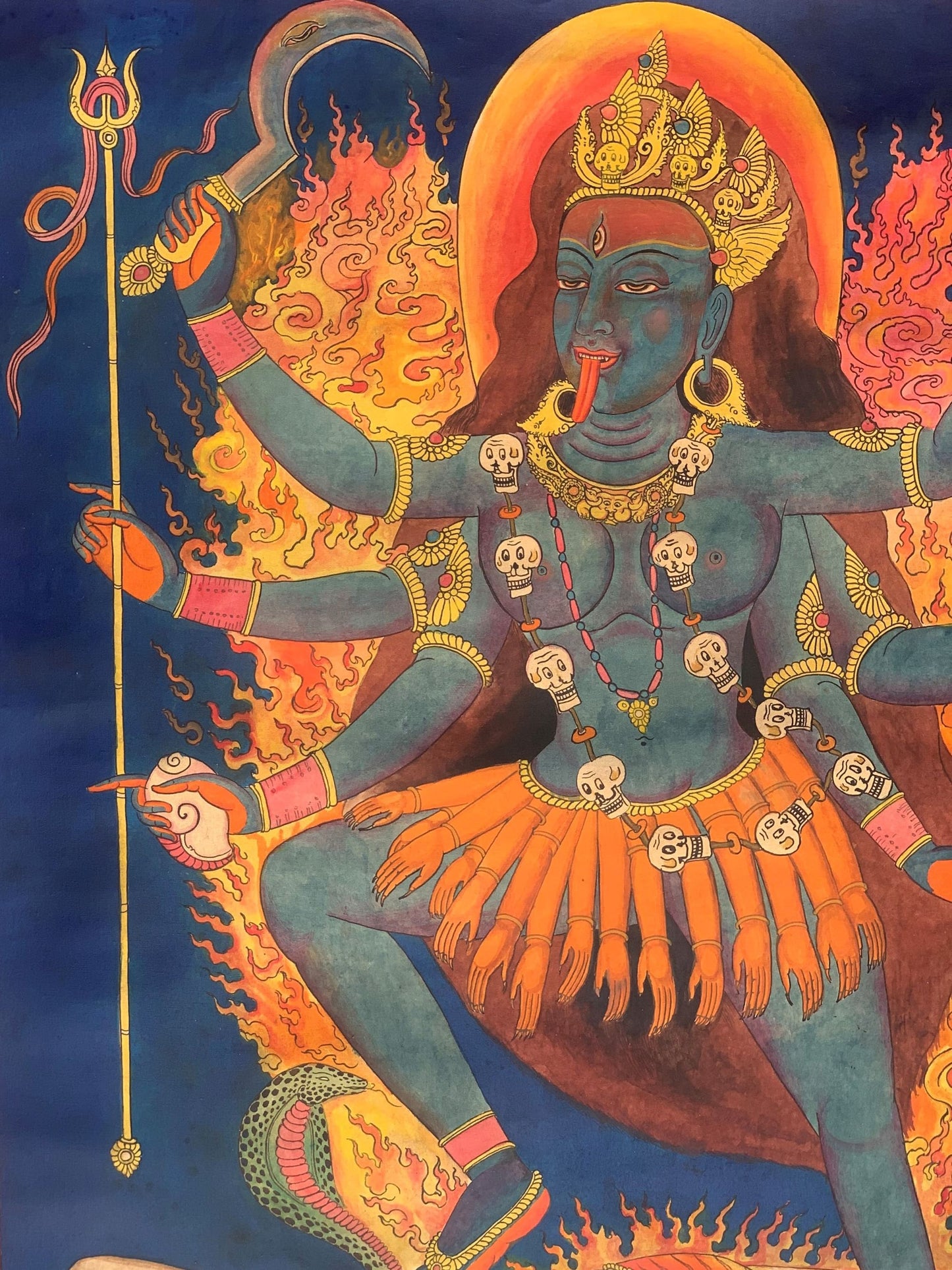 Original Hand -Painted Master Quality Masterpiece Goddess Kali/ Mahakali/ Semi-Old Newari, Paubha/ Thangka Painting