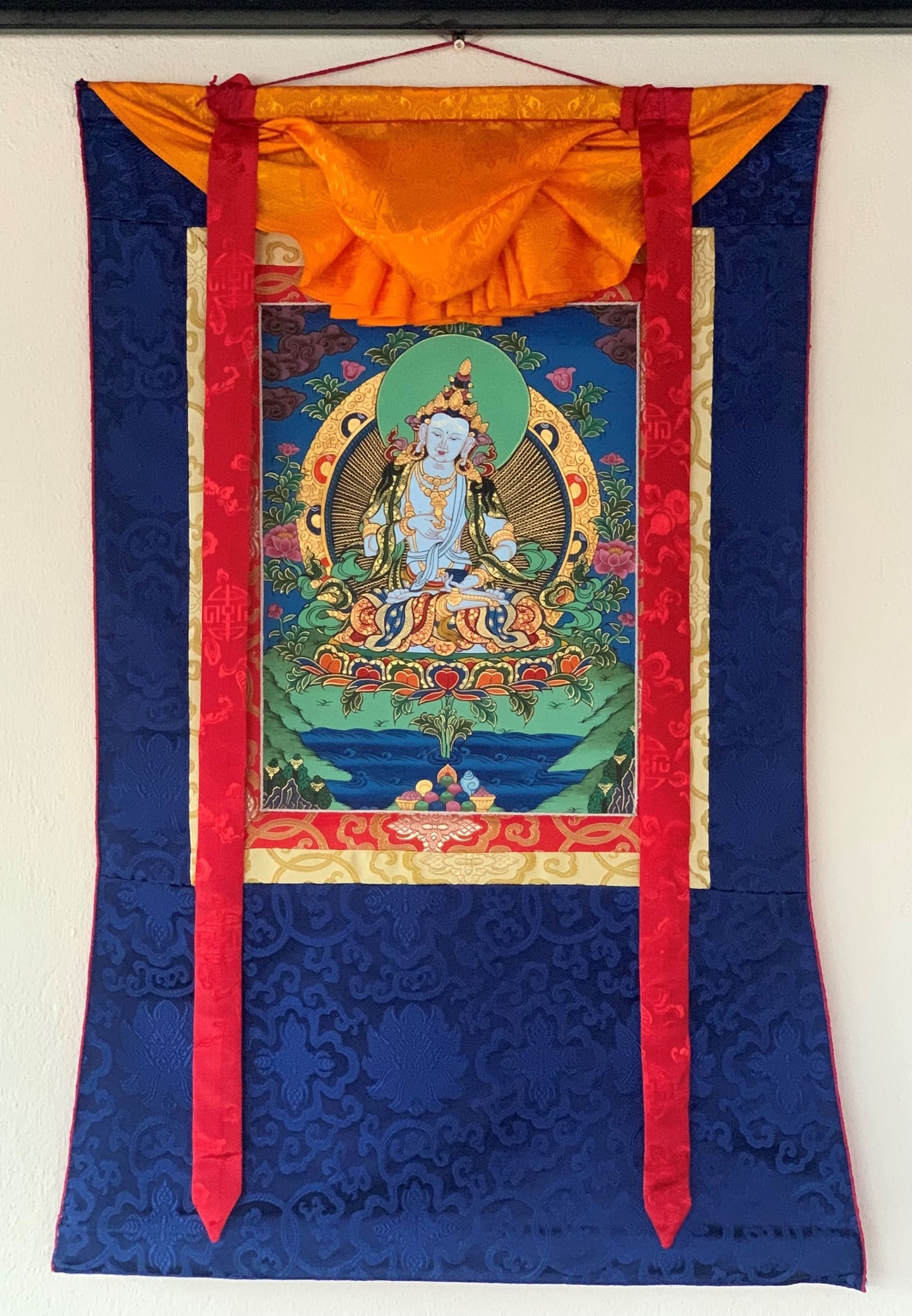 Hand-painted Vajrasattva, Dhyani Buddha, Karma purification, Thangka  Painting with Silk Brocade