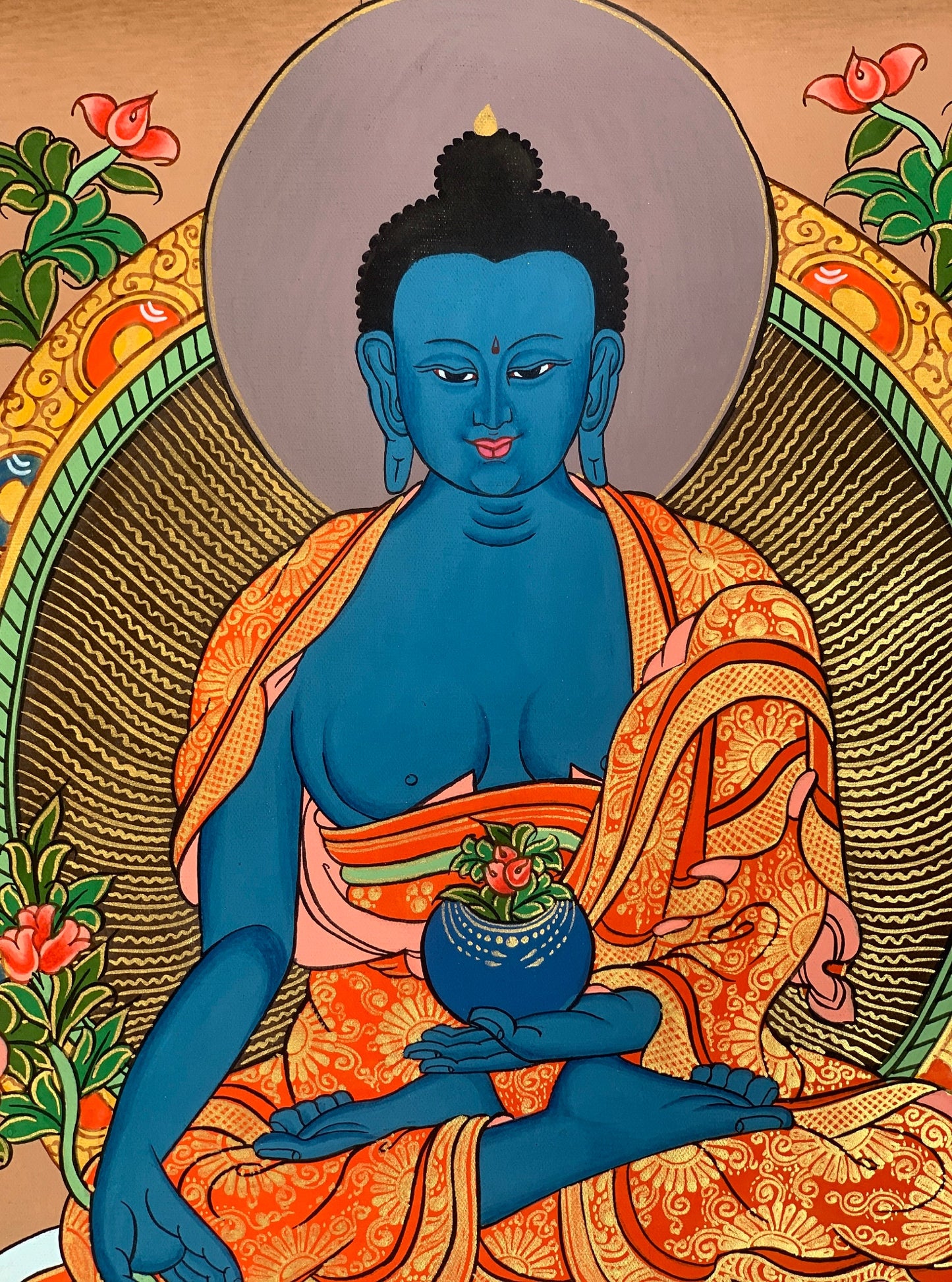 Hand-painted Medicine Buddha, Healing God, Tibetan Thangka Painting  11 x 15-Inch