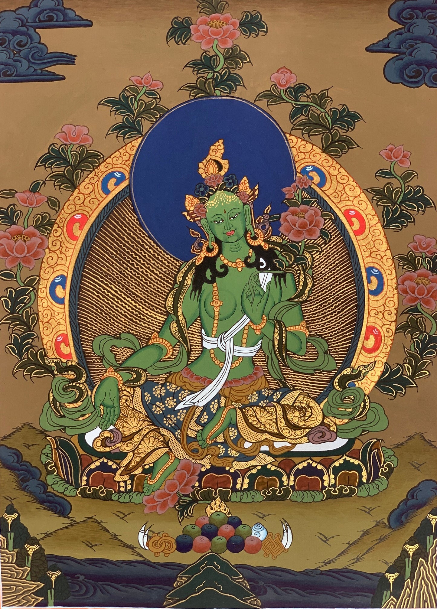 Original Hand-painted Green Tara/ Shyamatara/ Sgrol-ljang Tibetan Thangka Painting / Buddhist Meditation art