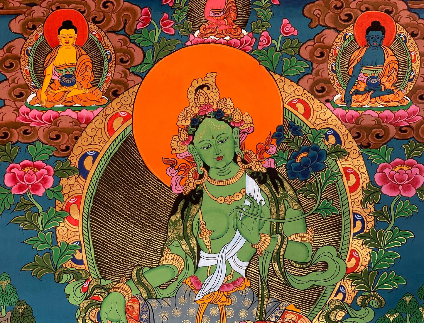 Original Hand-painted Green Tara Shyamatara Mother Goddess Tibetan Thangka Painting -  Good Fortune Prosperity