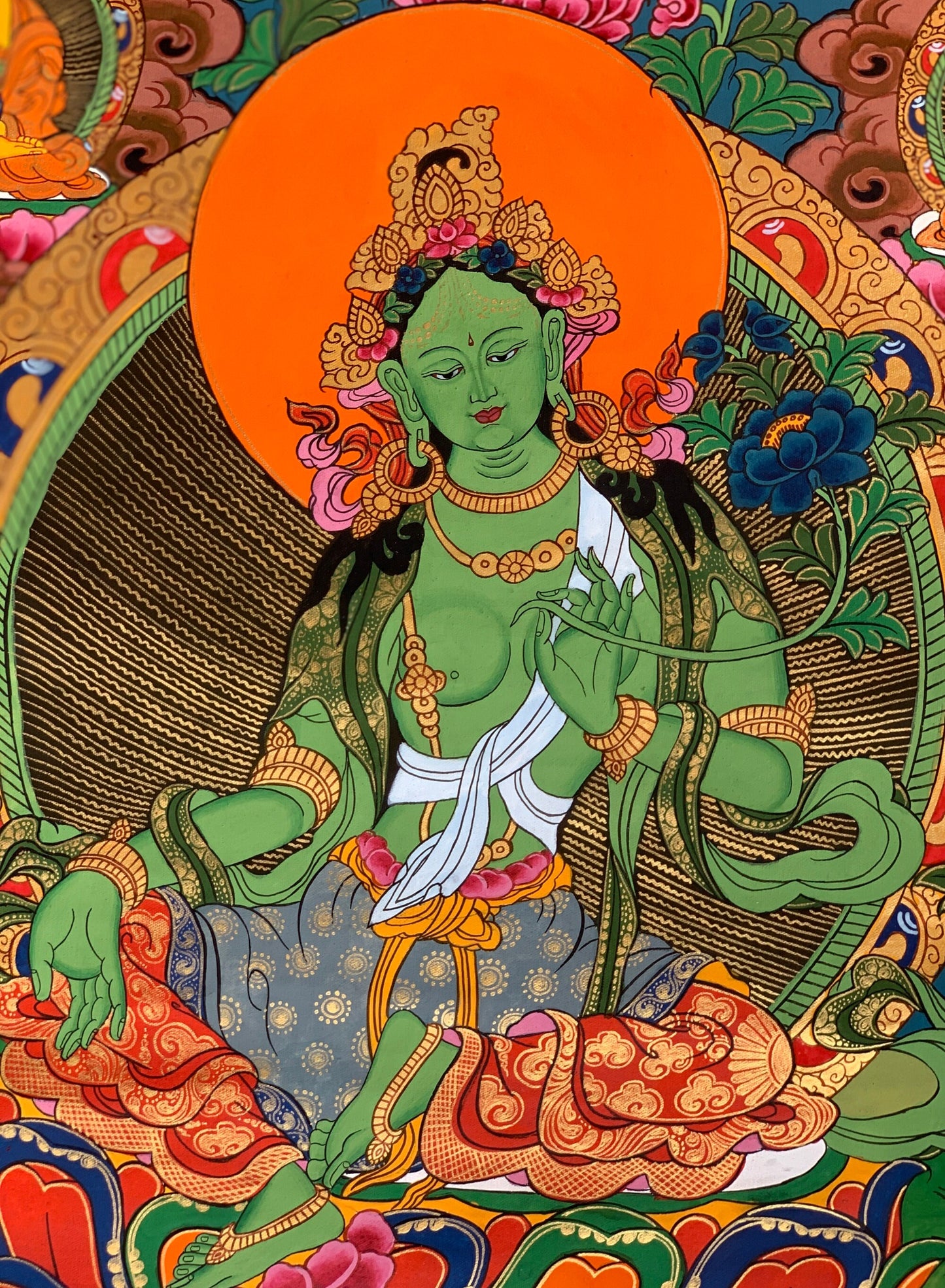 Original Hand-painted Green Tara Shyamatara Mother Goddess Tibetan Thangka Painting -  Good Fortune Prosperity