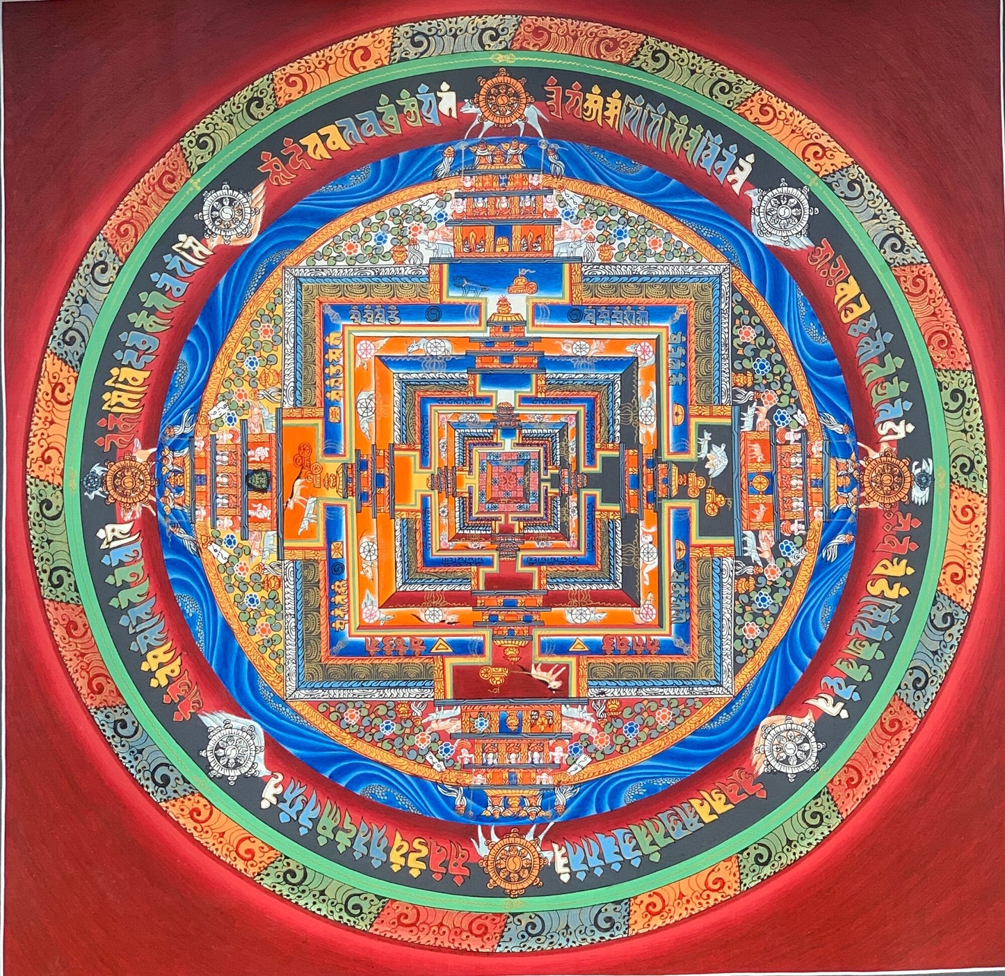 Original Hand-painted Master Quality Large Kalachakra Mandala Wheel of Life Tibetan Meditation Thangka Painting