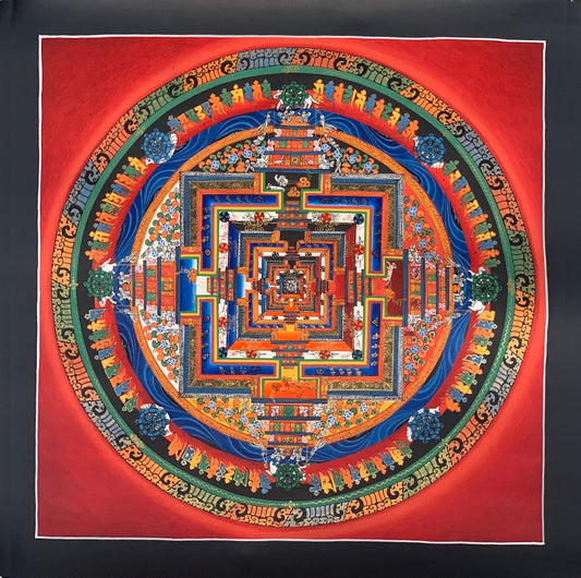 Hand-painted Kalachakra Mandala Tibetan Thangka Painting Mixed Color  16 x 16-Inch