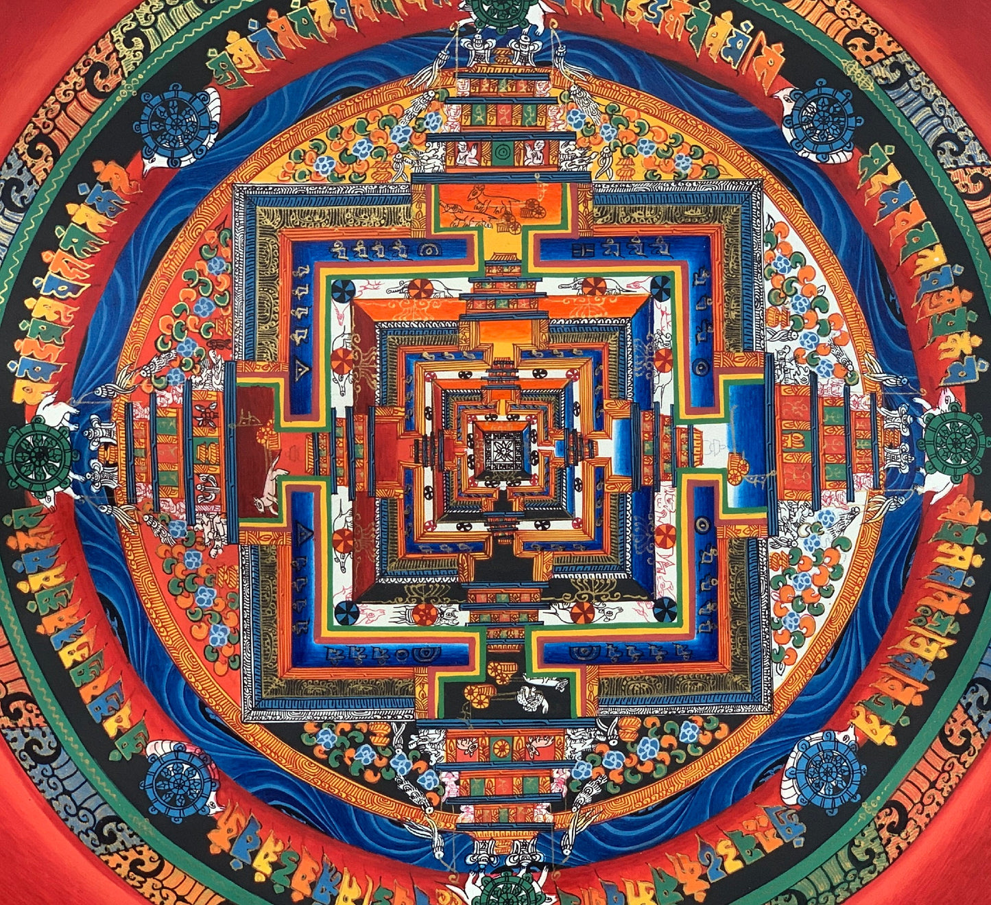 Hand-painted Kalachakra Mandala Tibetan Thangka Painting Mixed Color  16 x 16-Inch