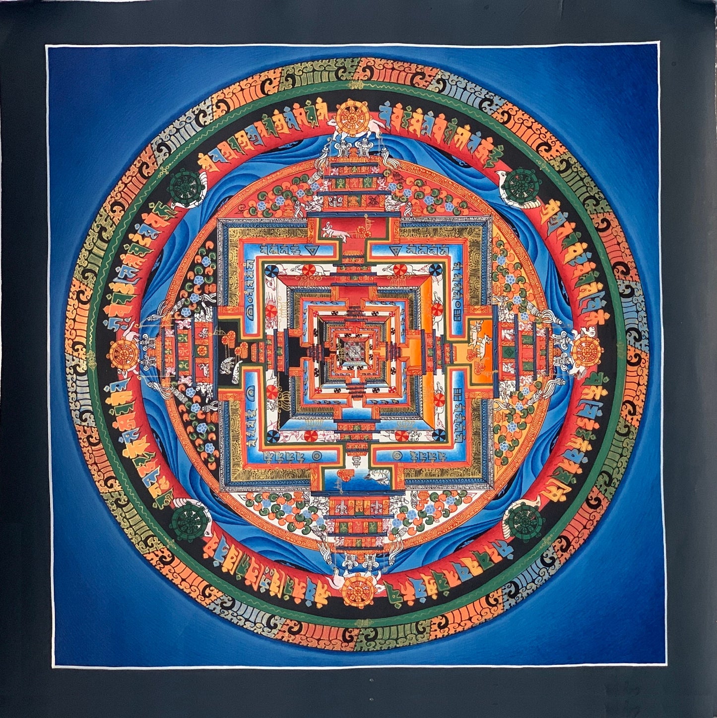 Hand-painted Kalachakra Mandala, wheel of life, Tibetan Thangka Painting,  16 x 16-Inch