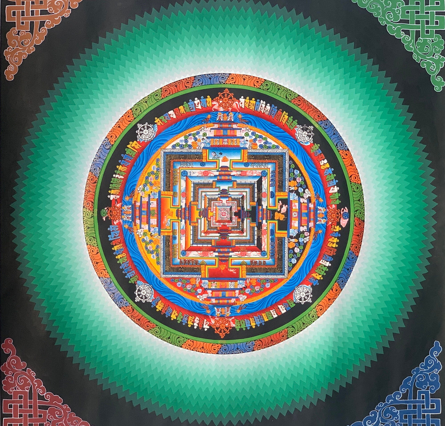 Hand-painted, Kalachakra, Rainbow Mandala, Gold, Thangka Painting, Home Décor  50 cm x 50 cm