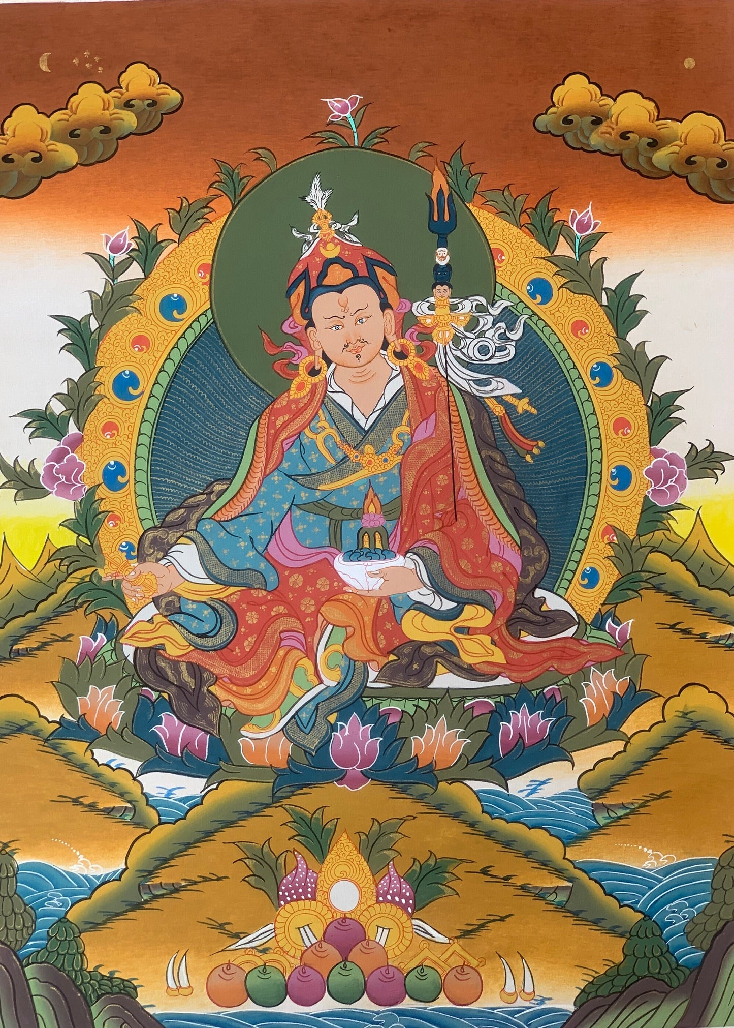 Hand-painted Padmasambhava, Guru Rinpoche,  Tantric Buddha, Tibetan Thangka Painting 16x22-Inch