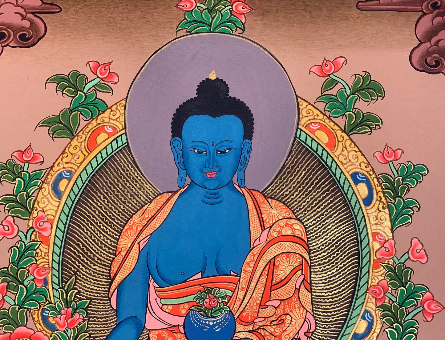 Hand-painted Medicine Buddha, Healing God, Tibetan Thangka Painting  11 x 15-Inch