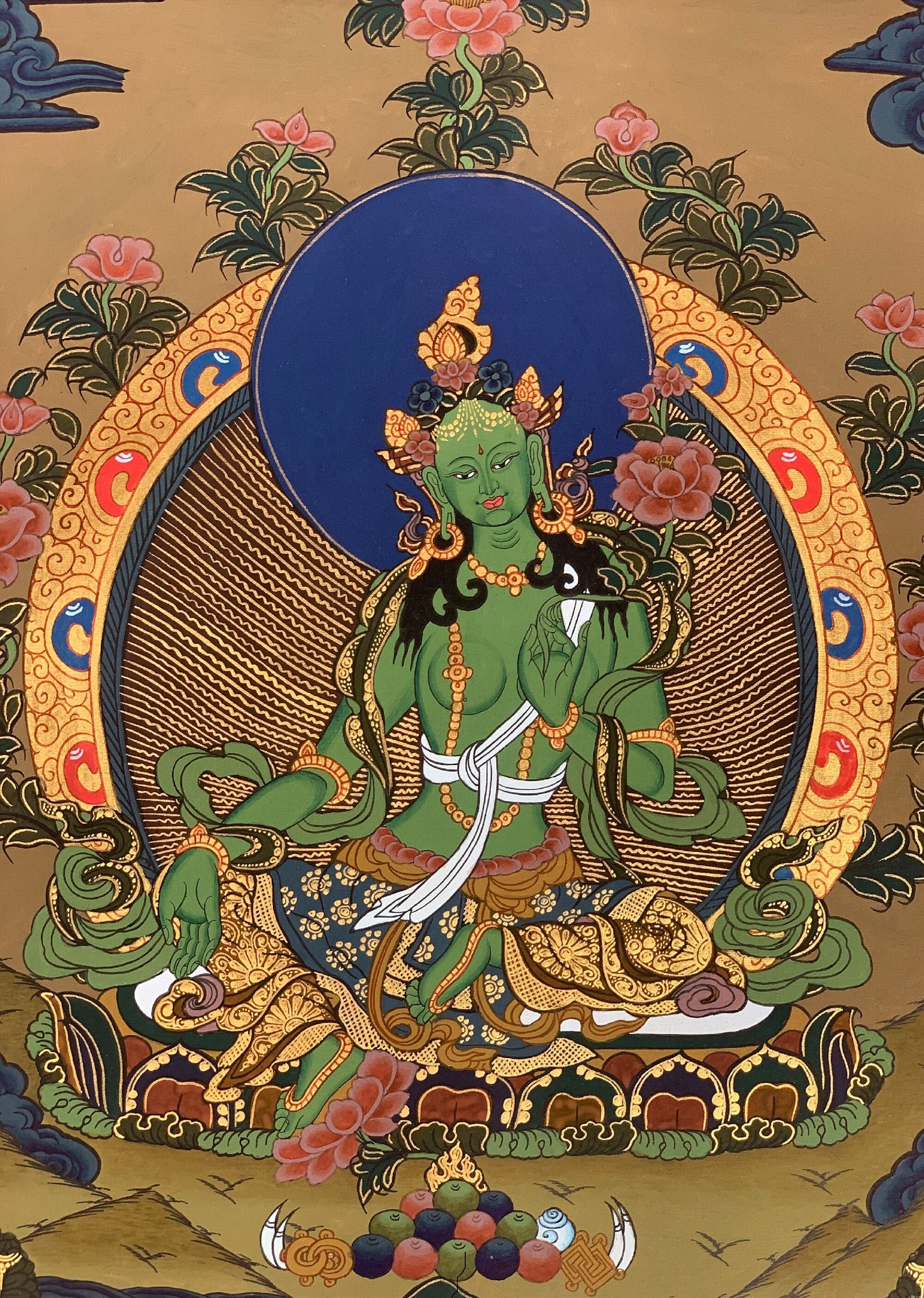 Original Hand-painted Green Tara/ Shyamatara/ Sgrol-ljang Tibetan Thangka Painting / Buddhist Meditation art