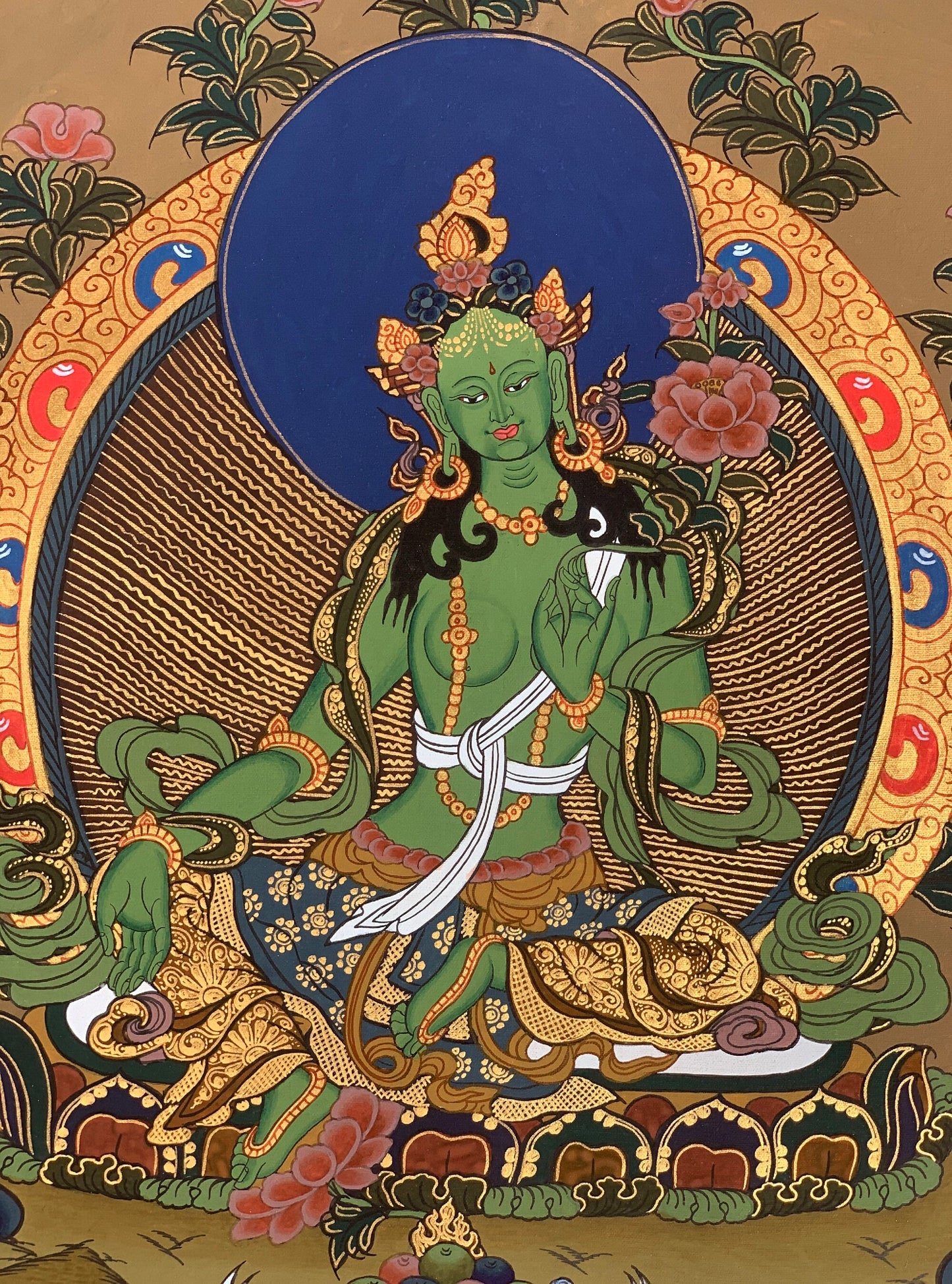 Original Hand-painted Green Tara/ Shyamatara/ Sgrol-ljang Tibetan Thangka Painting / Buddhist Meditation art