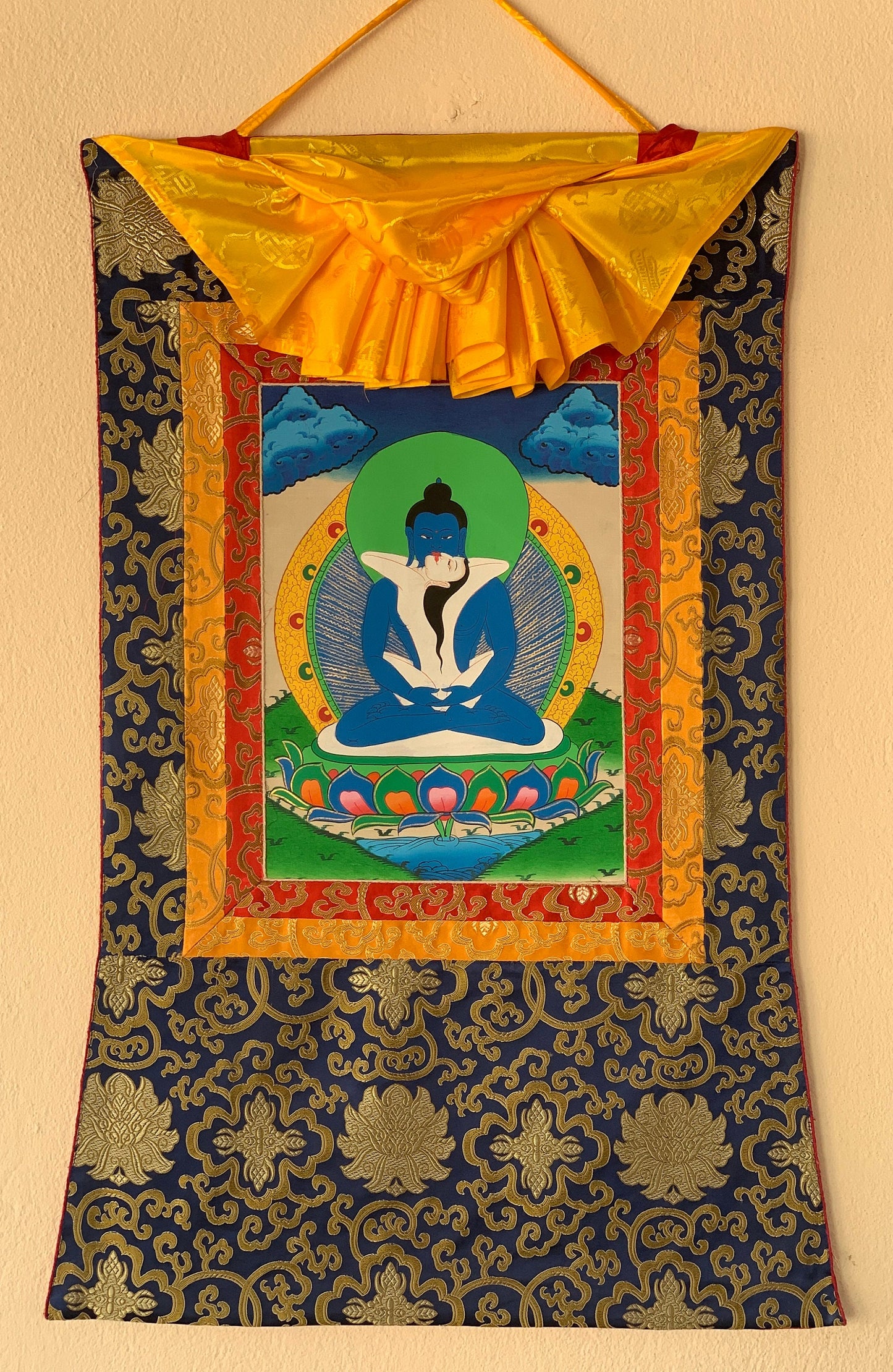 Original Hand-painted Samantabhadra/ Buddha Shakti Tibetan Thangka Painting With Silk Brocade