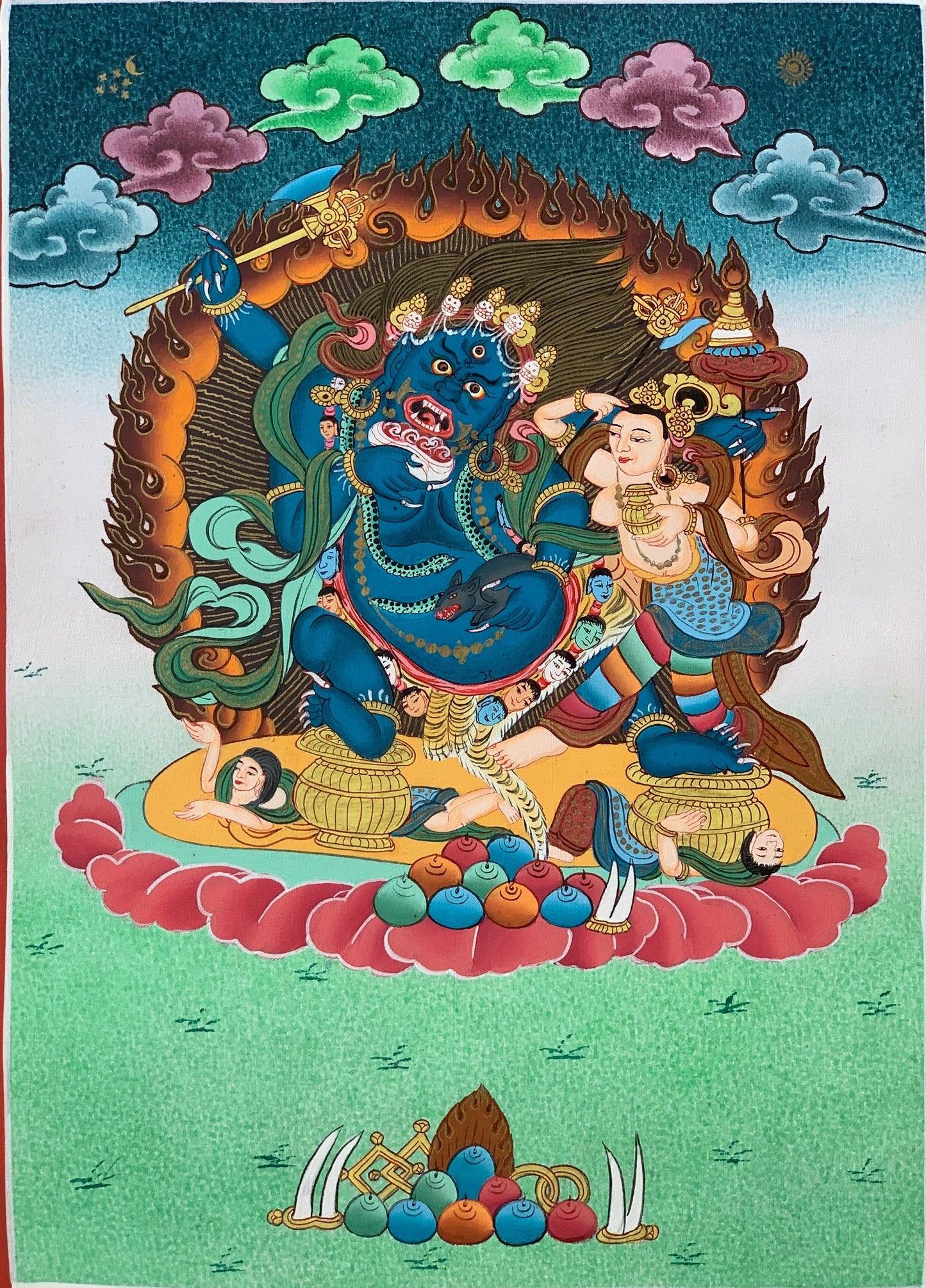 Original Hand-painted Master Quality, Kala Bhairabha or Bhairava/ Guardian/Protector  Tibetan Thangka Painting