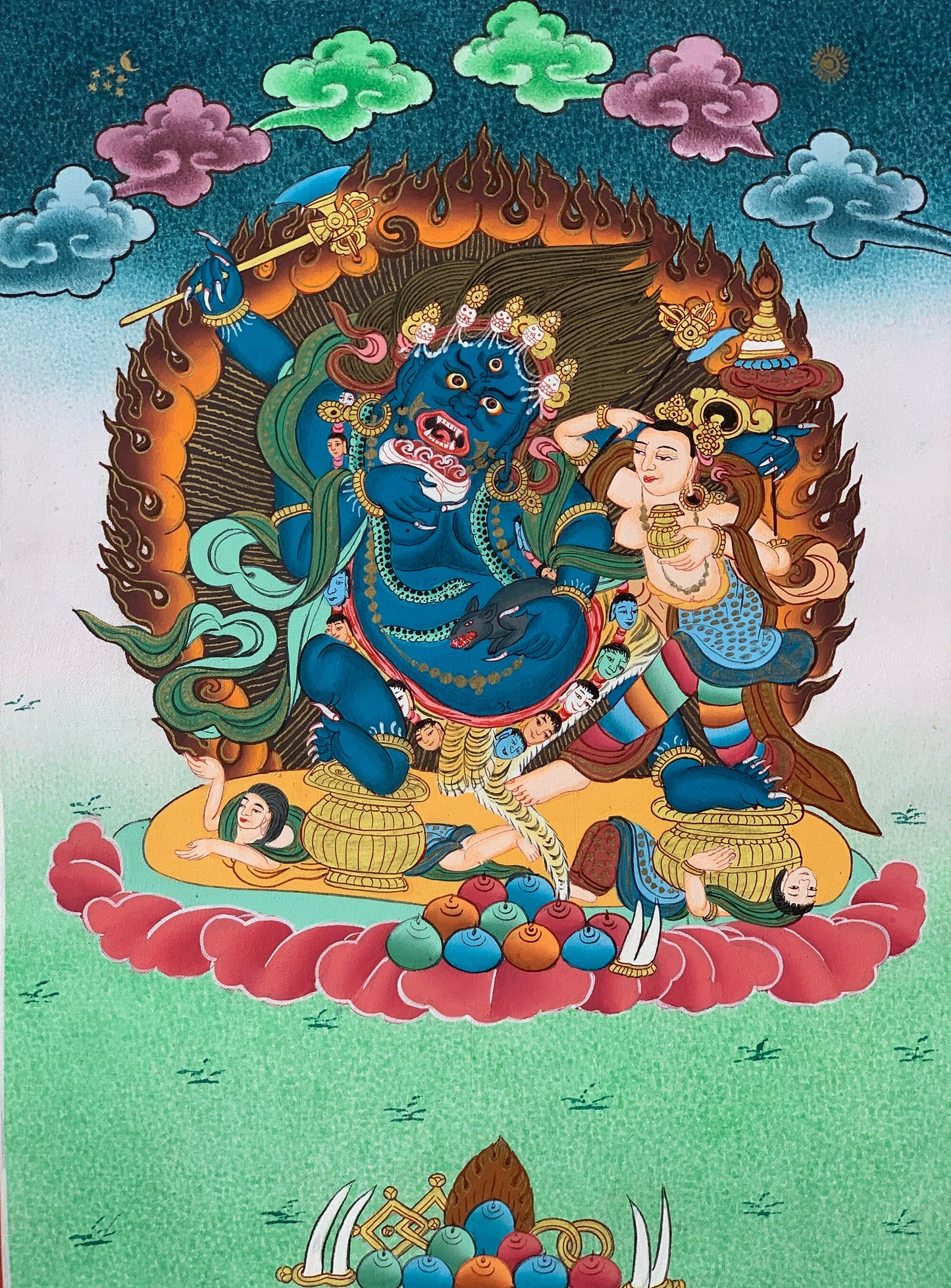 Original Hand-painted Master Quality, Kala Bhairabha or Bhairava/ Guardian/Protector  Tibetan Thangka Painting