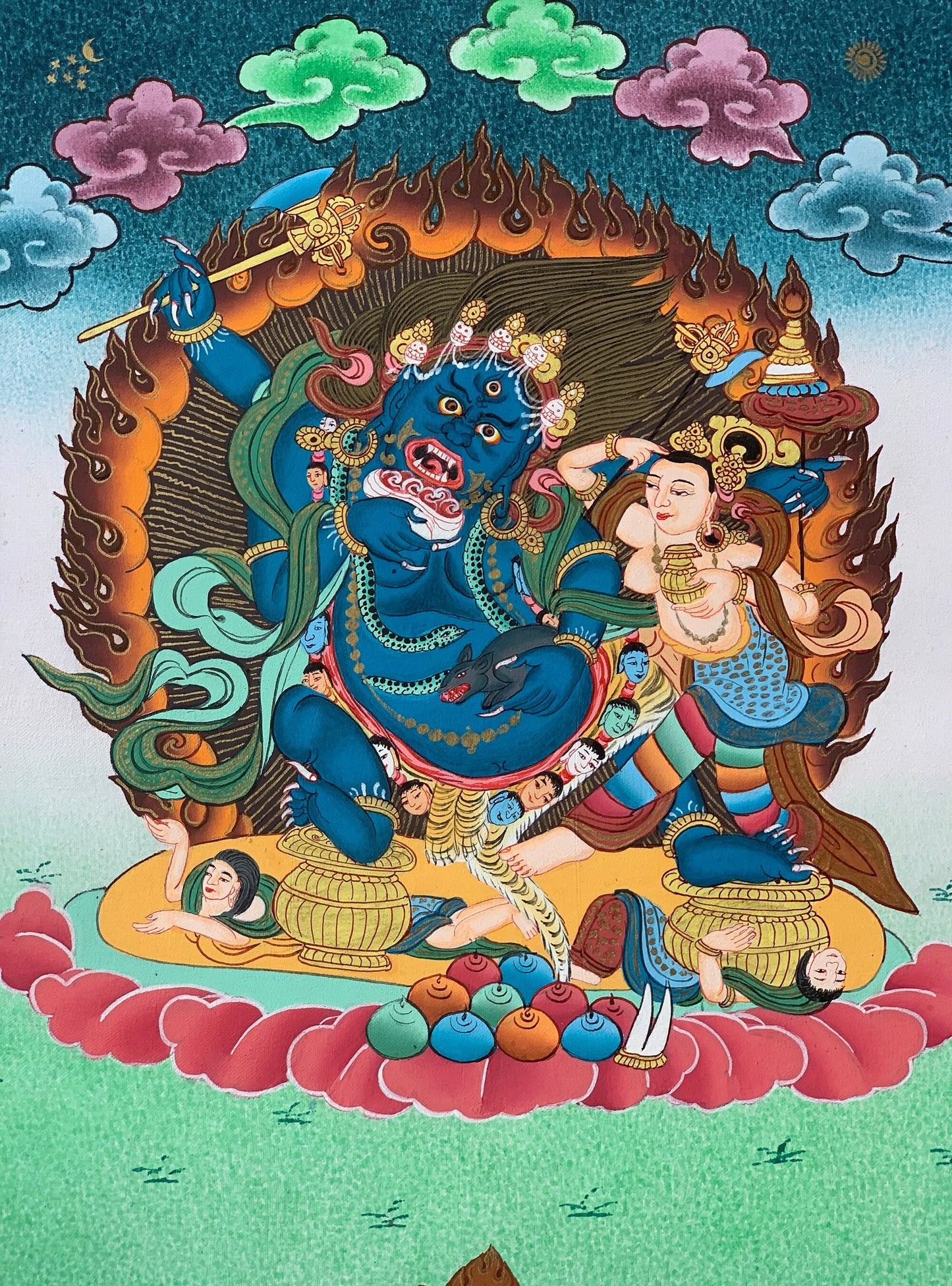 Original Hand-painted Master Quality, Kala Bhairabha or Bhairava/ Guardian/Protector  Tibetan Thangka Painting