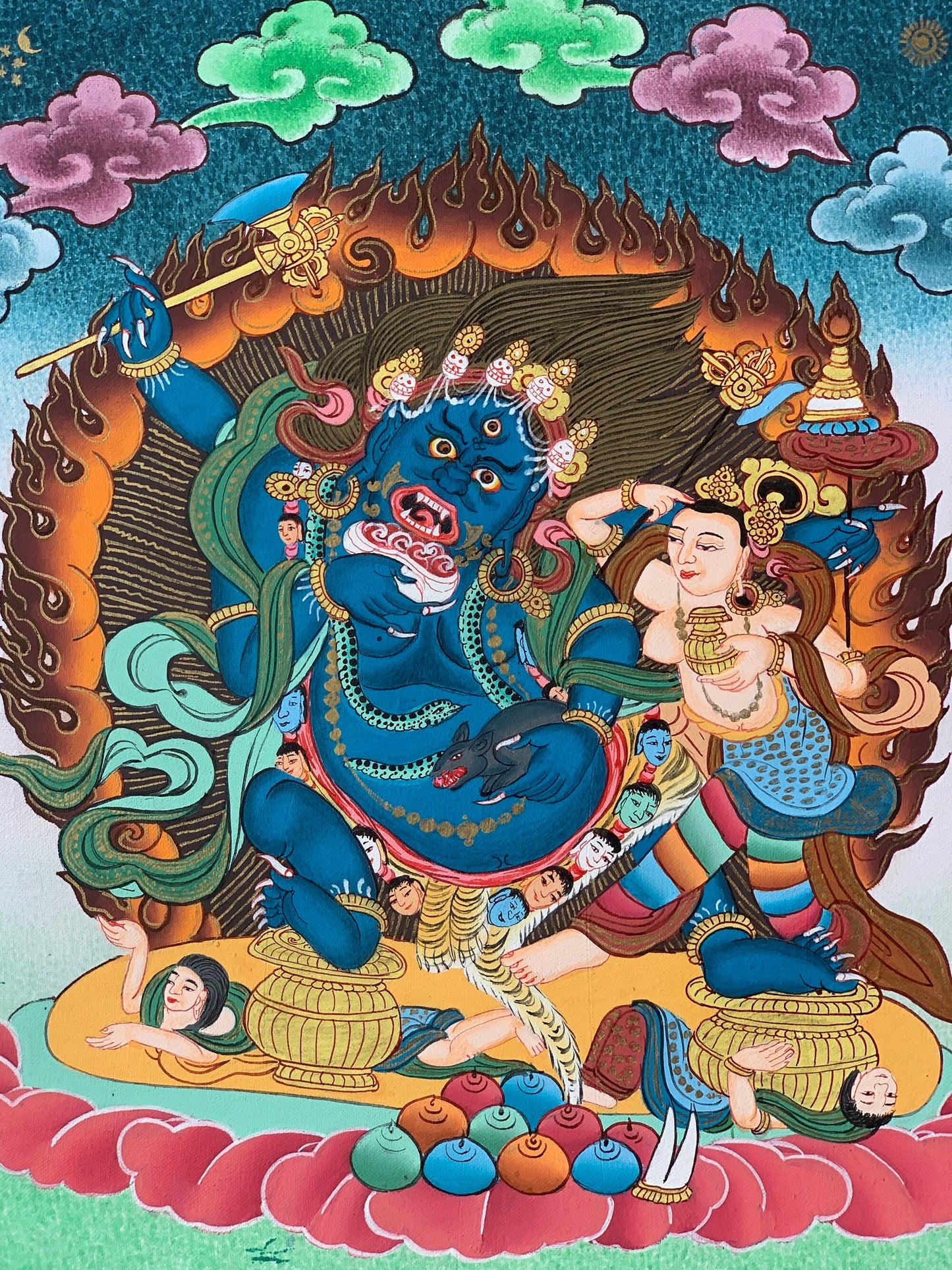 Original Hand-painted Master Quality, Kala Bhairabha or Bhairava/ Guardian/Protector  Tibetan Thangka Painting