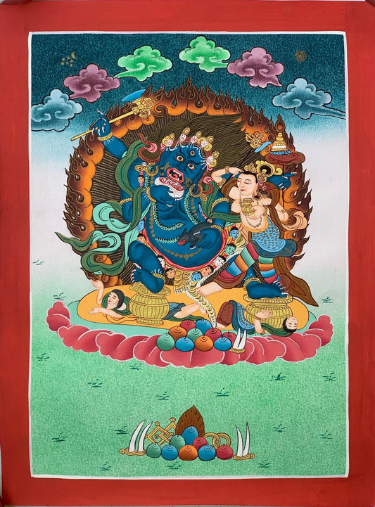 Original Hand-painted Master Quality, Kala Bhairabha or Bhairava/ Guardian/Protector  Tibetan Thangka Painting