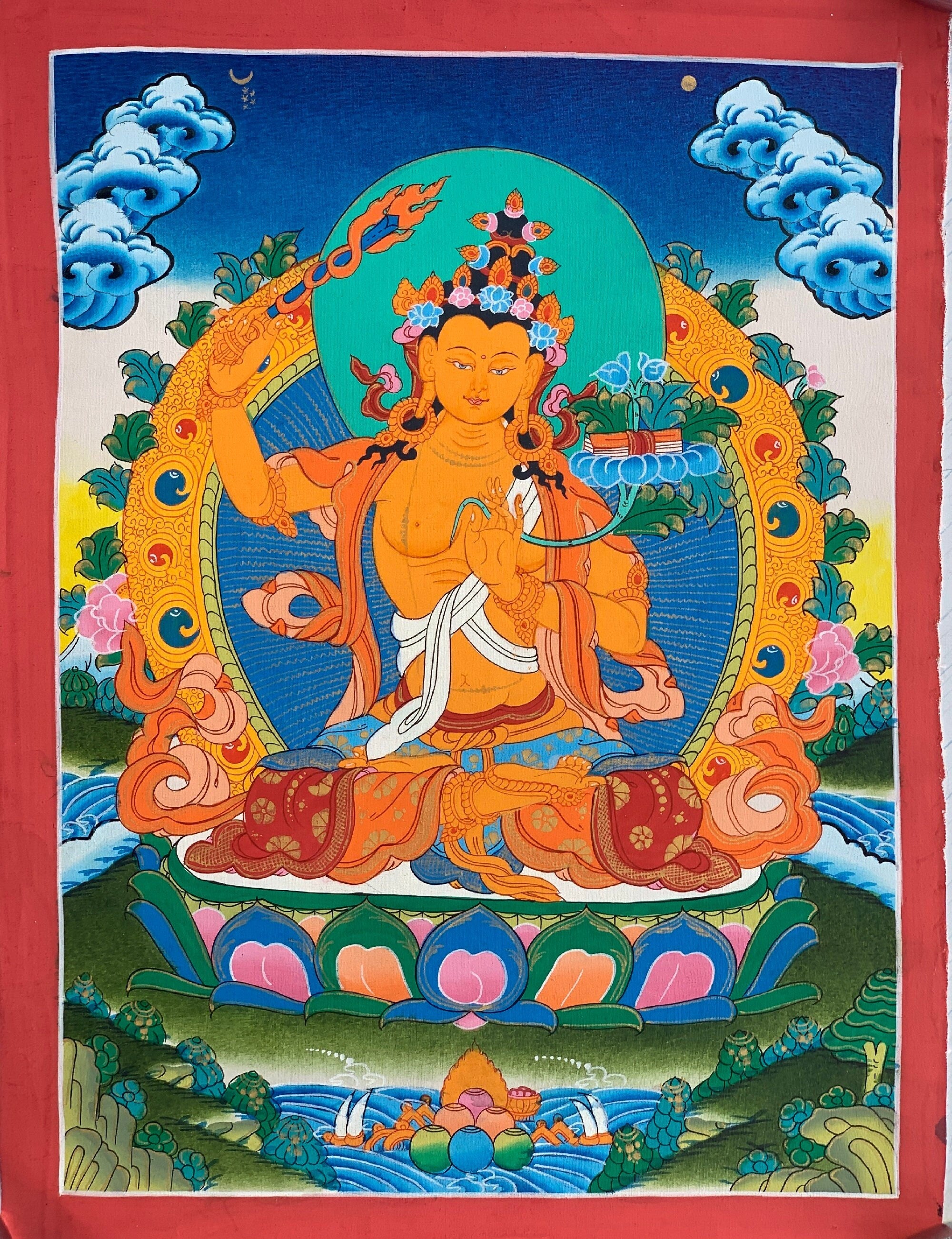 Original Hand-painted, Manjushri/ Manjushree/Manjusri Bodhisattva Of C ...