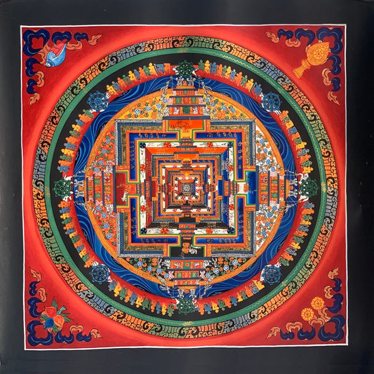 Original Hand-painted Kalachakra Mandala, wheel of life, Tibetan Thangka Painting,  40 x 40 cm