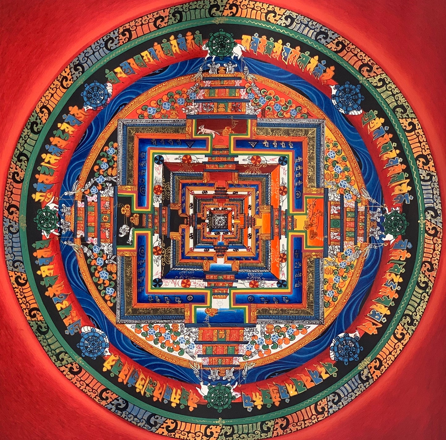 Hand-painted Kalachakra Mandala Tibetan Thangka Painting Mixed Color  16 x 16-Inch