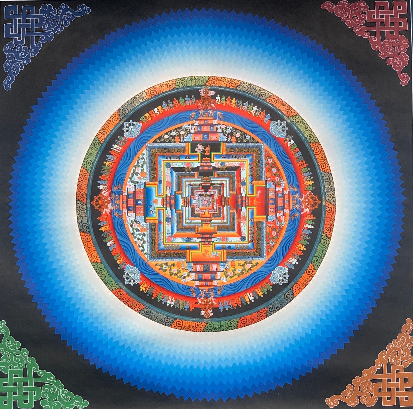 Hand-painted, Kalachakra, Rainbow Mandala, Gold, Thangka Painting, Home Décor  50 cm x 50 cm