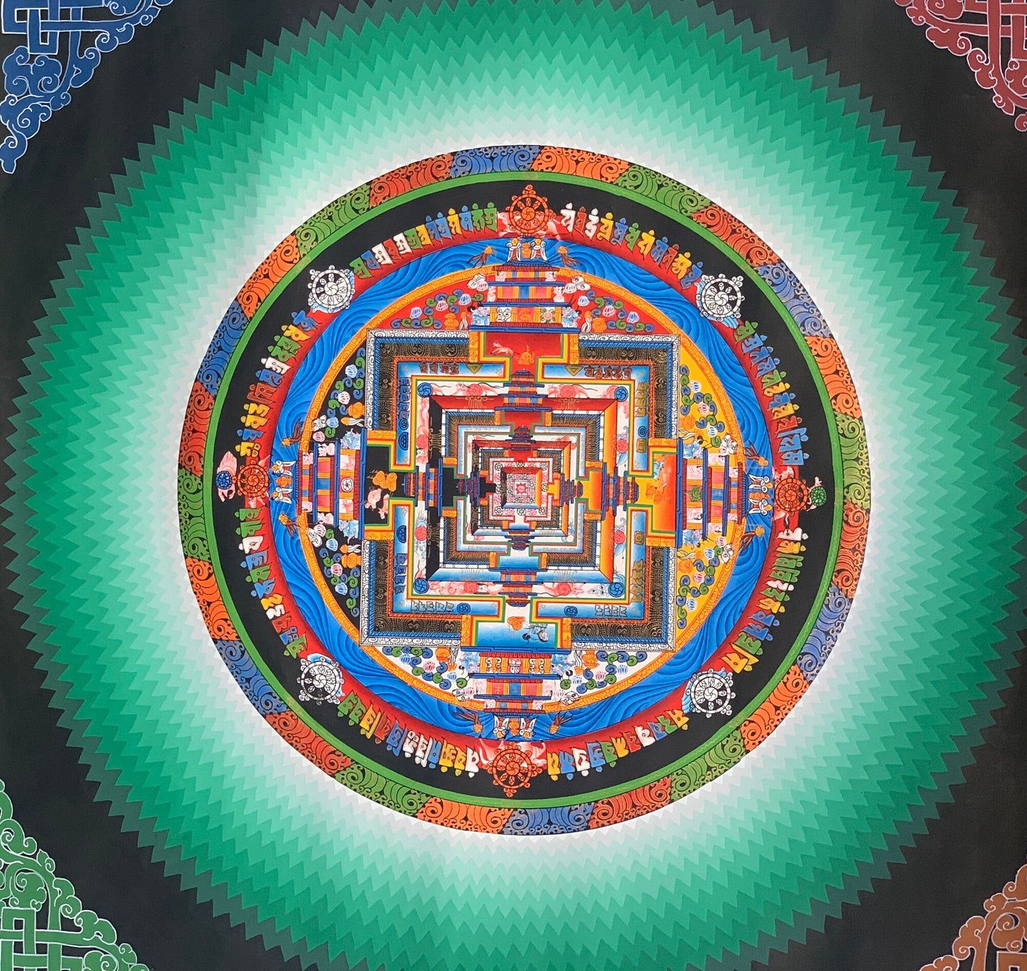 Hand-painted, Kalachakra, Rainbow Mandala, Gold, Thangka Painting, Home Décor  50 cm x 50 cm