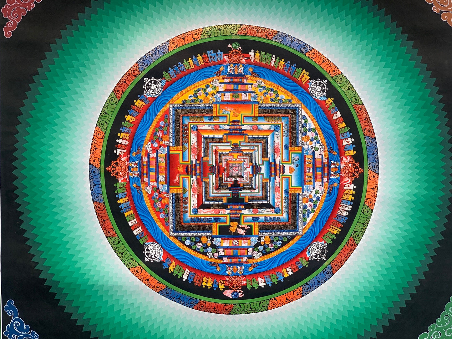 Hand-painted, Kalachakra, Rainbow Mandala, Gold, Thangka Painting, Home Décor  50 cm x 50 cm