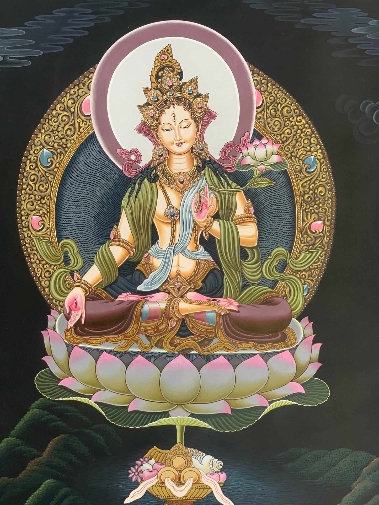 Original Hand Painted White Tara / Mother Tara  Masterpiece Newari Paubha Thangka / Thanka Painting/ Compassion Meditation Art From Nepal