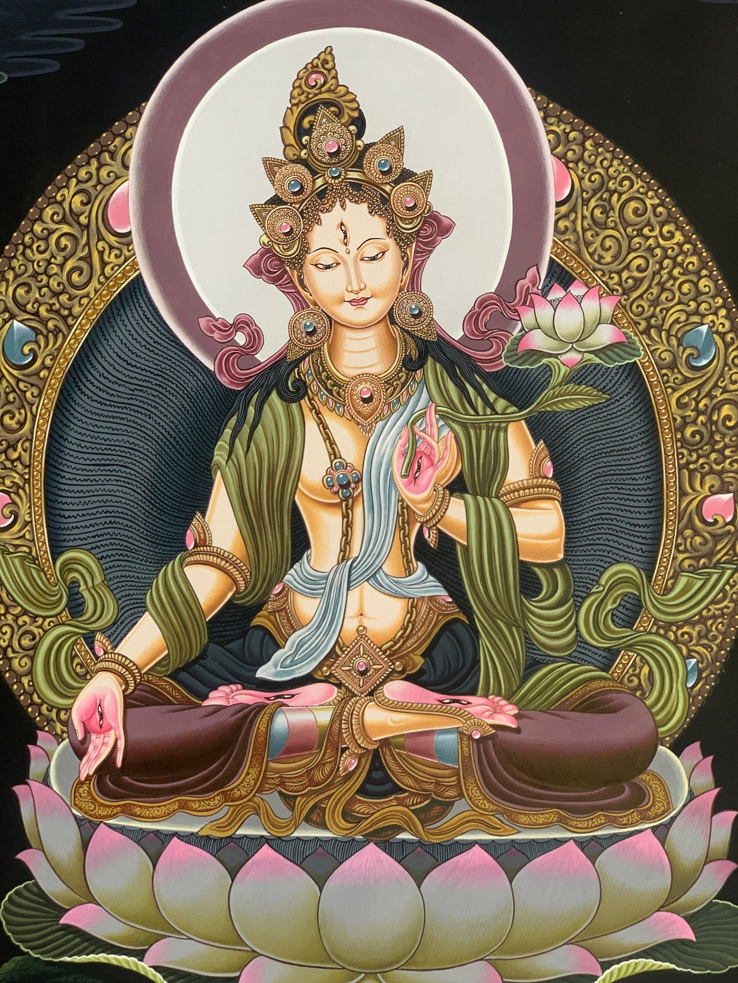 Original Hand Painted White Tara / Mother Tara  Masterpiece Newari Paubha Thangka / Thanka Painting/ Compassion Meditation Art From Nepal