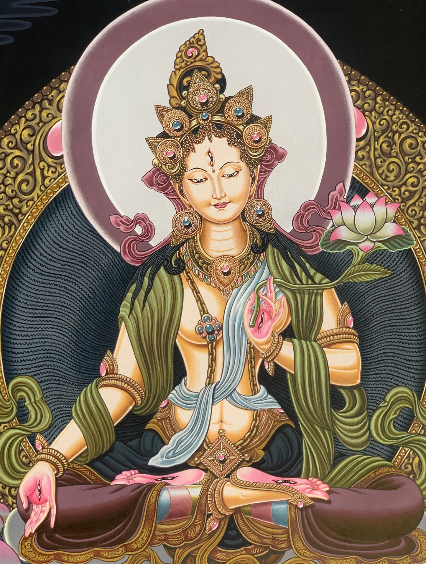 Original Hand Painted White Tara / Mother Tara  Masterpiece Newari Paubha Thangka / Thanka Painting/ Compassion Meditation Art From Nepal