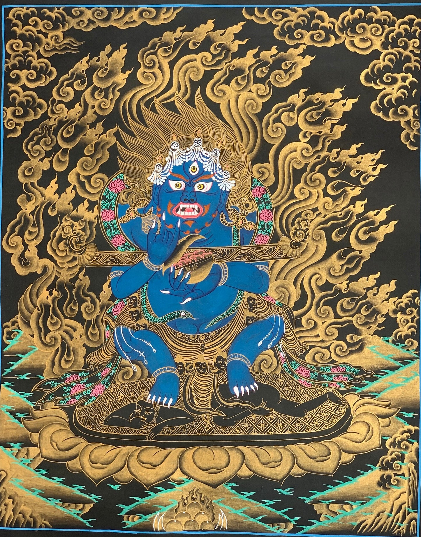 Hand-painted Fine Quality, Mahakala, Kala Bhairabha, Thangka Painting 19 x 24-Inch