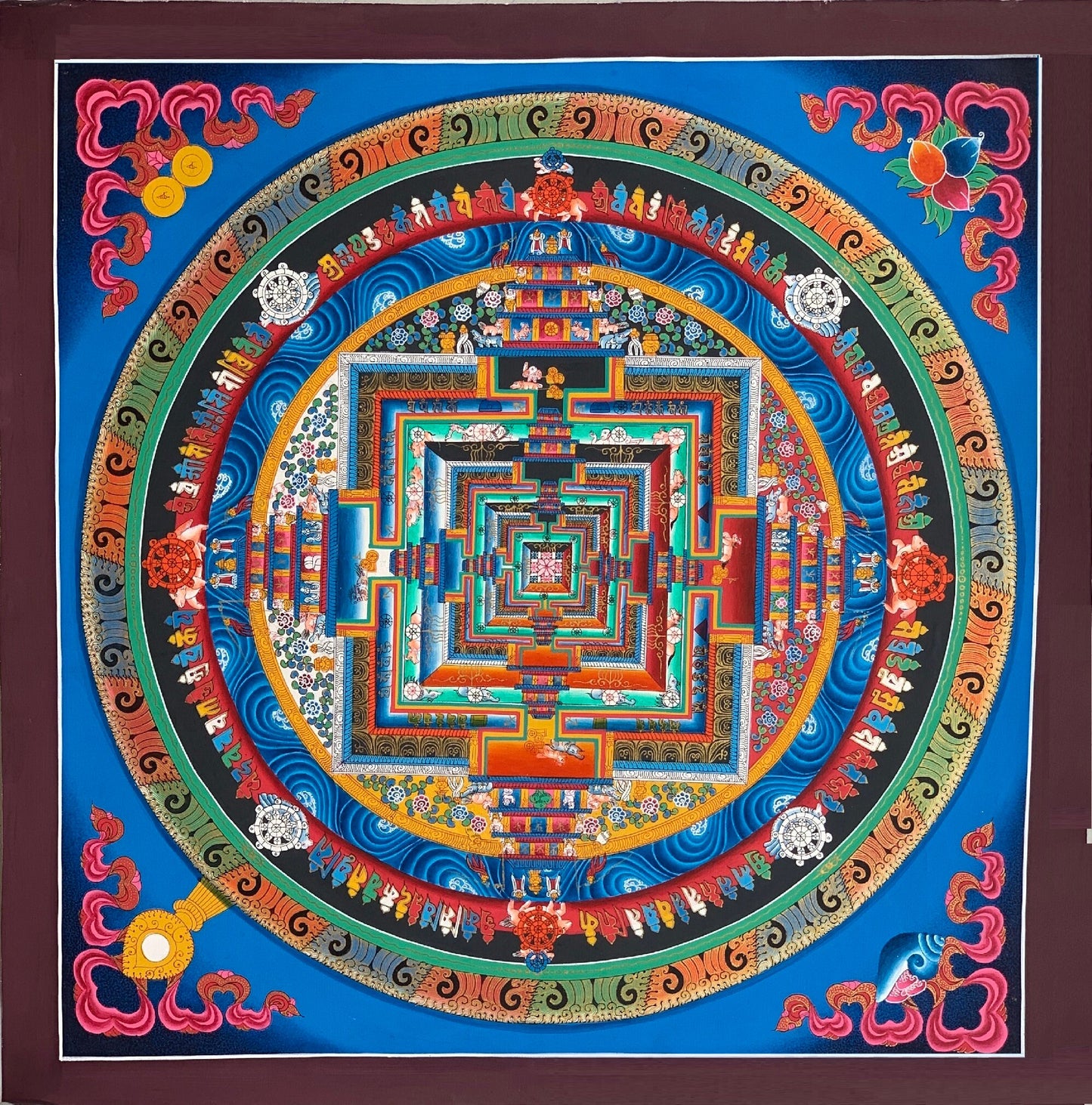 Hand-painted Kalachakra, wheel of Life Mandala Tibetan Thangka Painting  20 x 20-Inch Mixed Colors