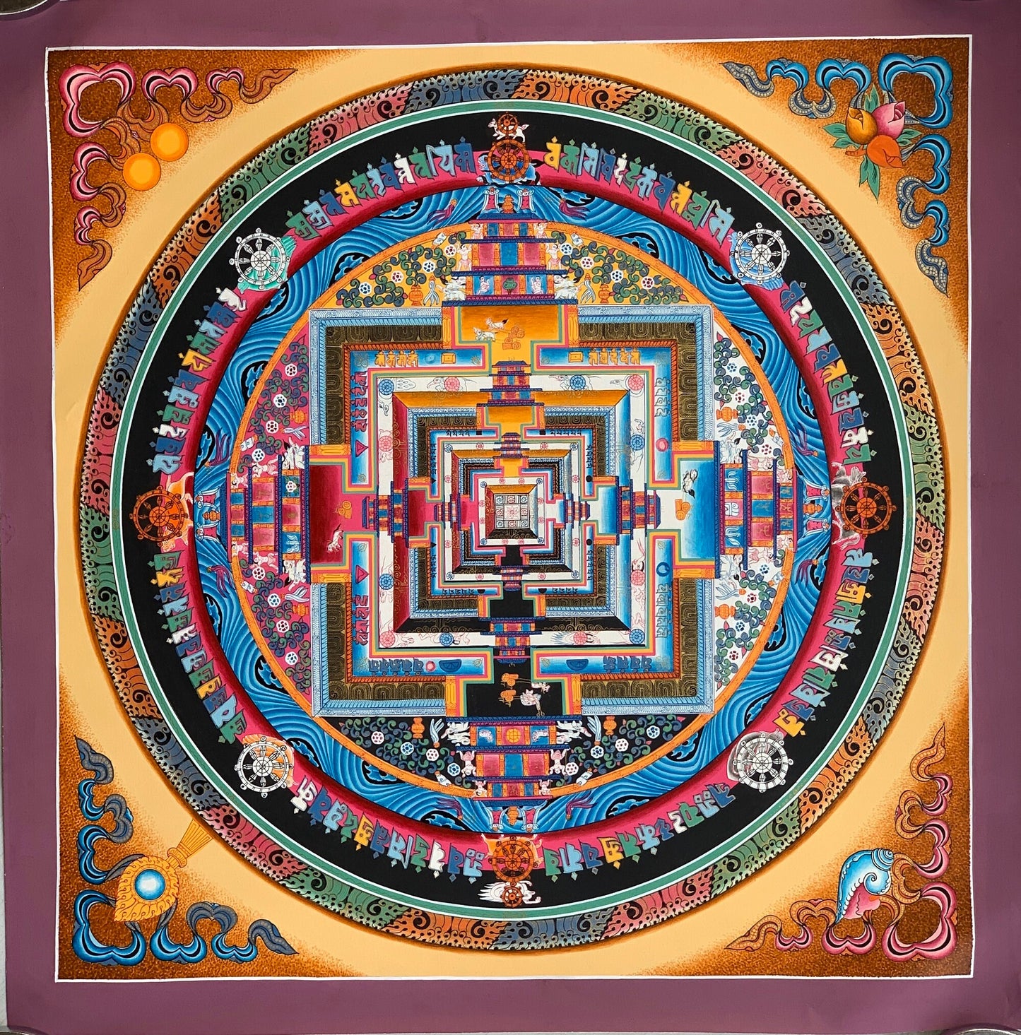 Hand-painted Kalachakra, wheel of Life Mandala Tibetan Thangka Painting  20 x 20-Inch Mixed Colors