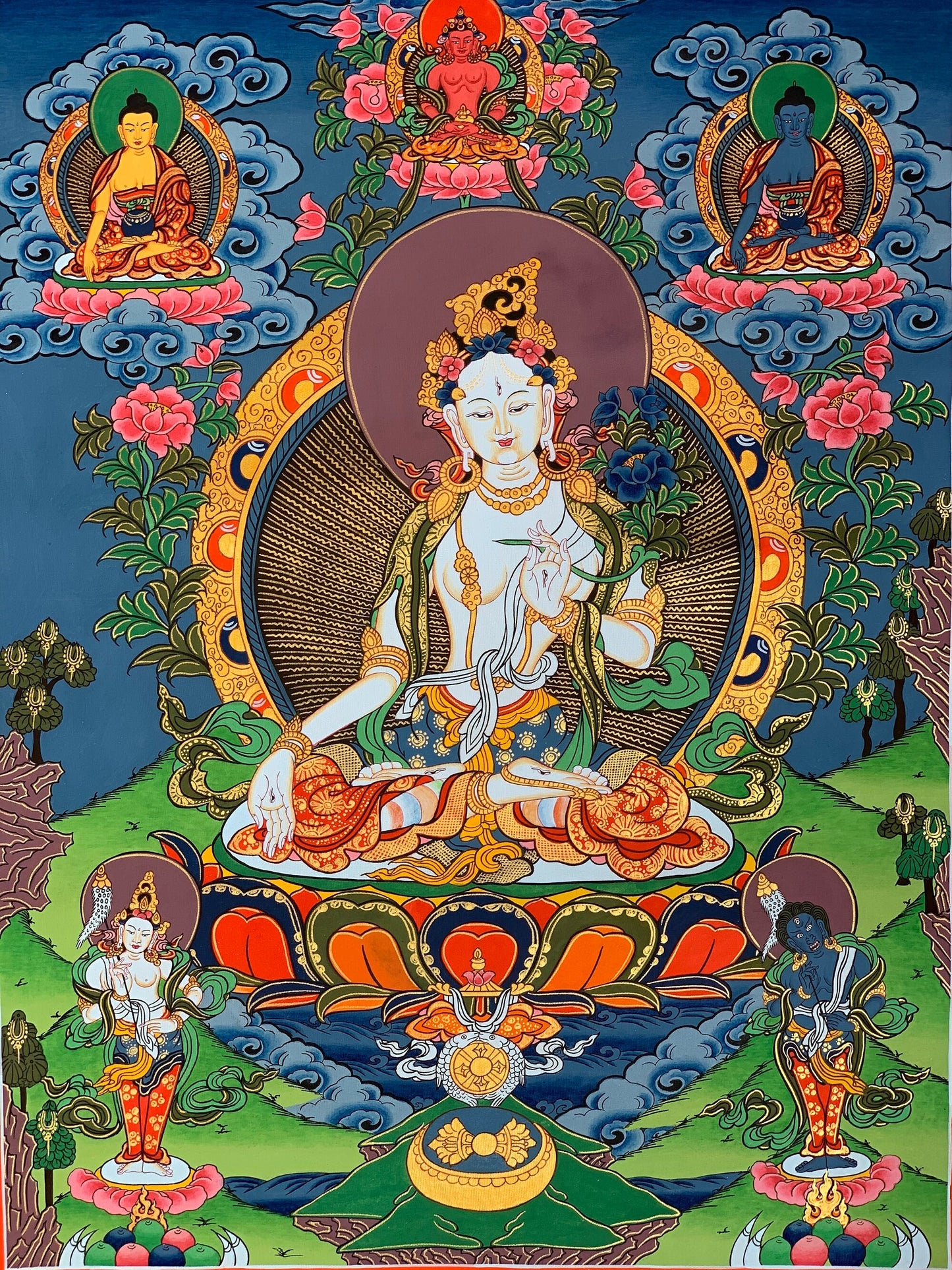 Original Hand-painted White Tara Mother Goddess of Compassion Tibetan Thangka Painting