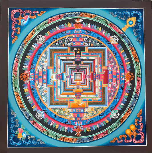 Original Hand-painted Kalachakra Mandala wheel of Life Tibetan Thangka Painting  20 x 20-Inch