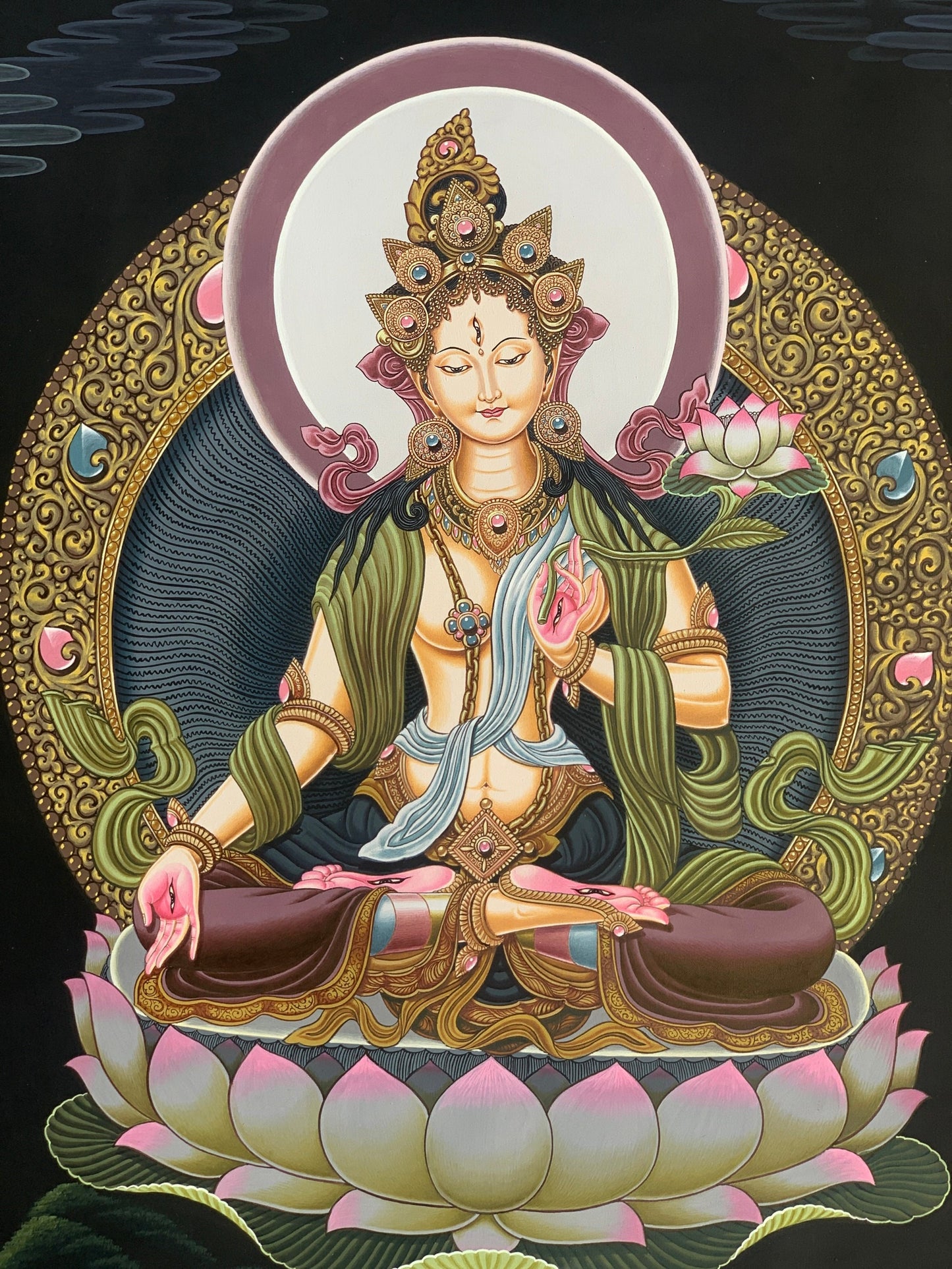 Original Hand Painted White Tara / Mother Tara  Masterpiece Newari Paubha Thangka / Thanka Painting/ Compassion Meditation Art From Nepal