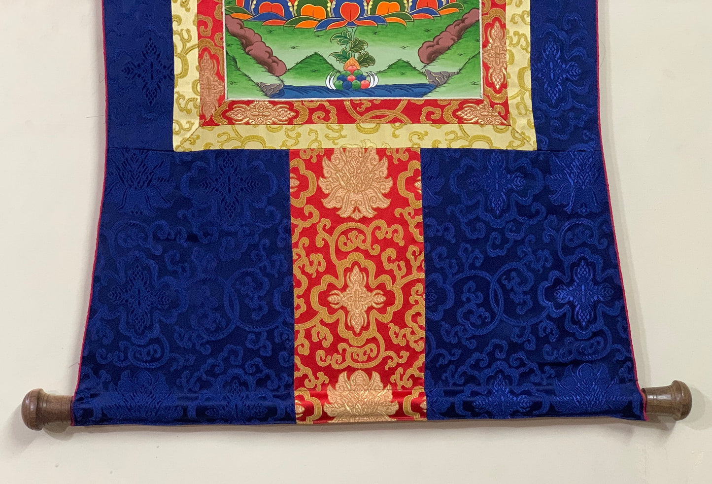 Hand-painted Medicine Buddha, Medicine Guru, Original Thangka, Thanka,  Painting, Tibetan Wall Hanging, Meditation Art, with Silk Brocade