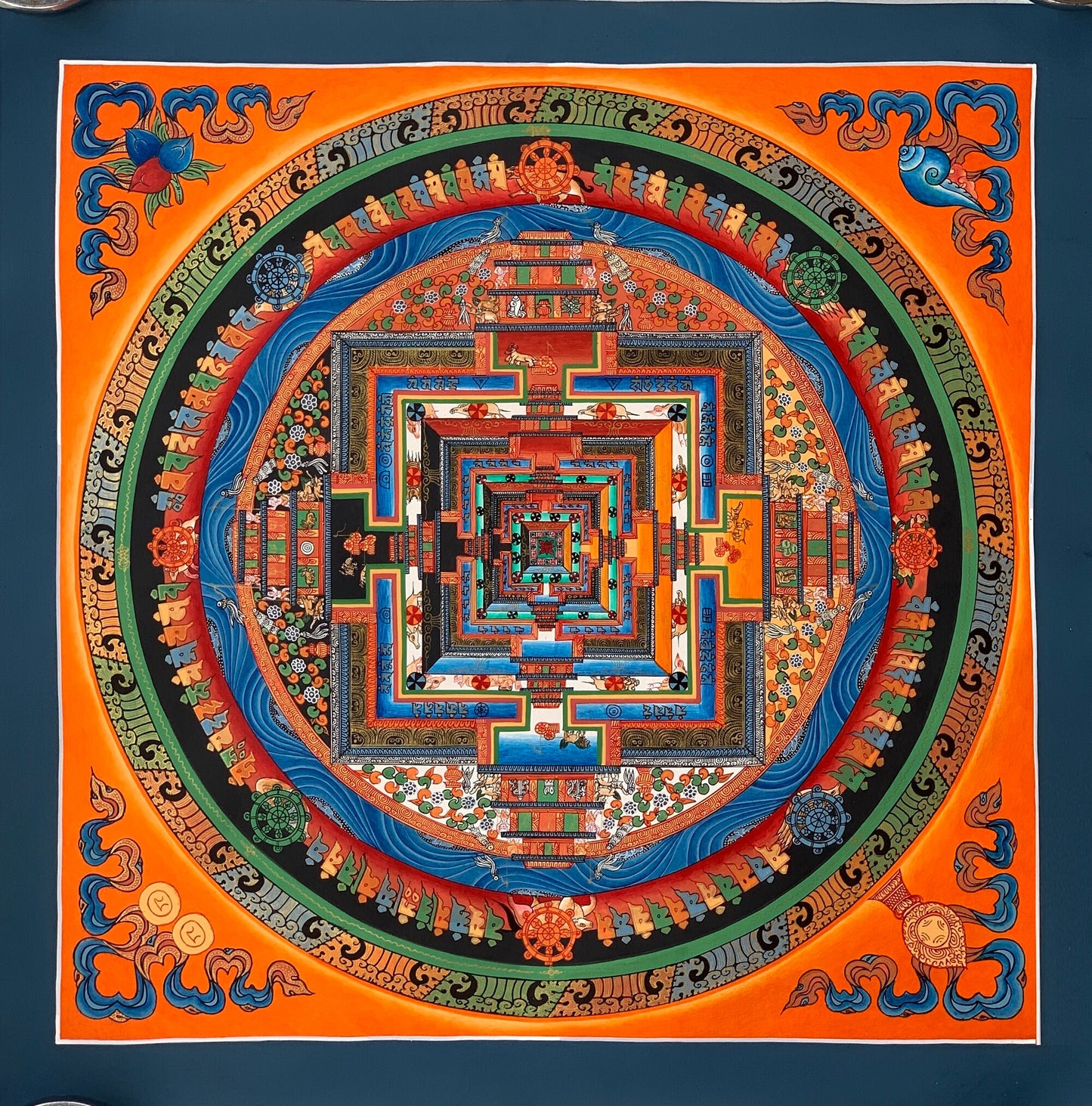 Hand-painted Kalachakra, wheel of Life Mandala Tibetan Thangka Painting  20 x 20-Inch Mixed Colors