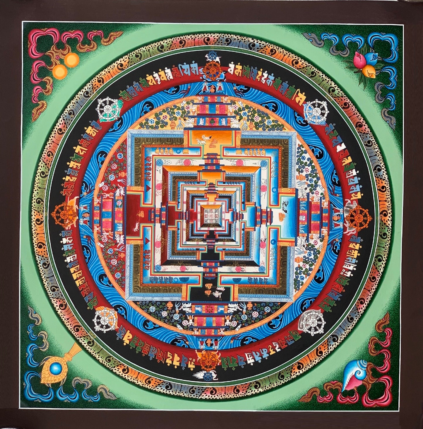 Hand-painted Kalachakra, wheel of Life Mandala Tibetan Thangka Painting  20 x 20-Inch Mixed Colors